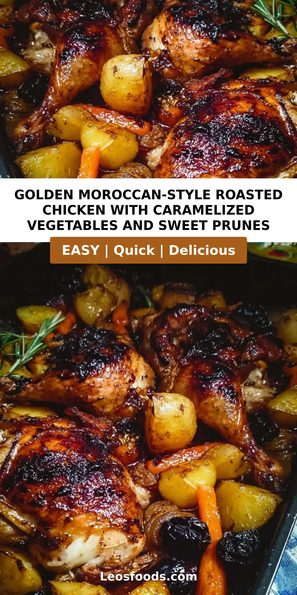 Golden Moroccan-Style Roasted Chicken with Caramelized Vegetables and Sweet Prunes