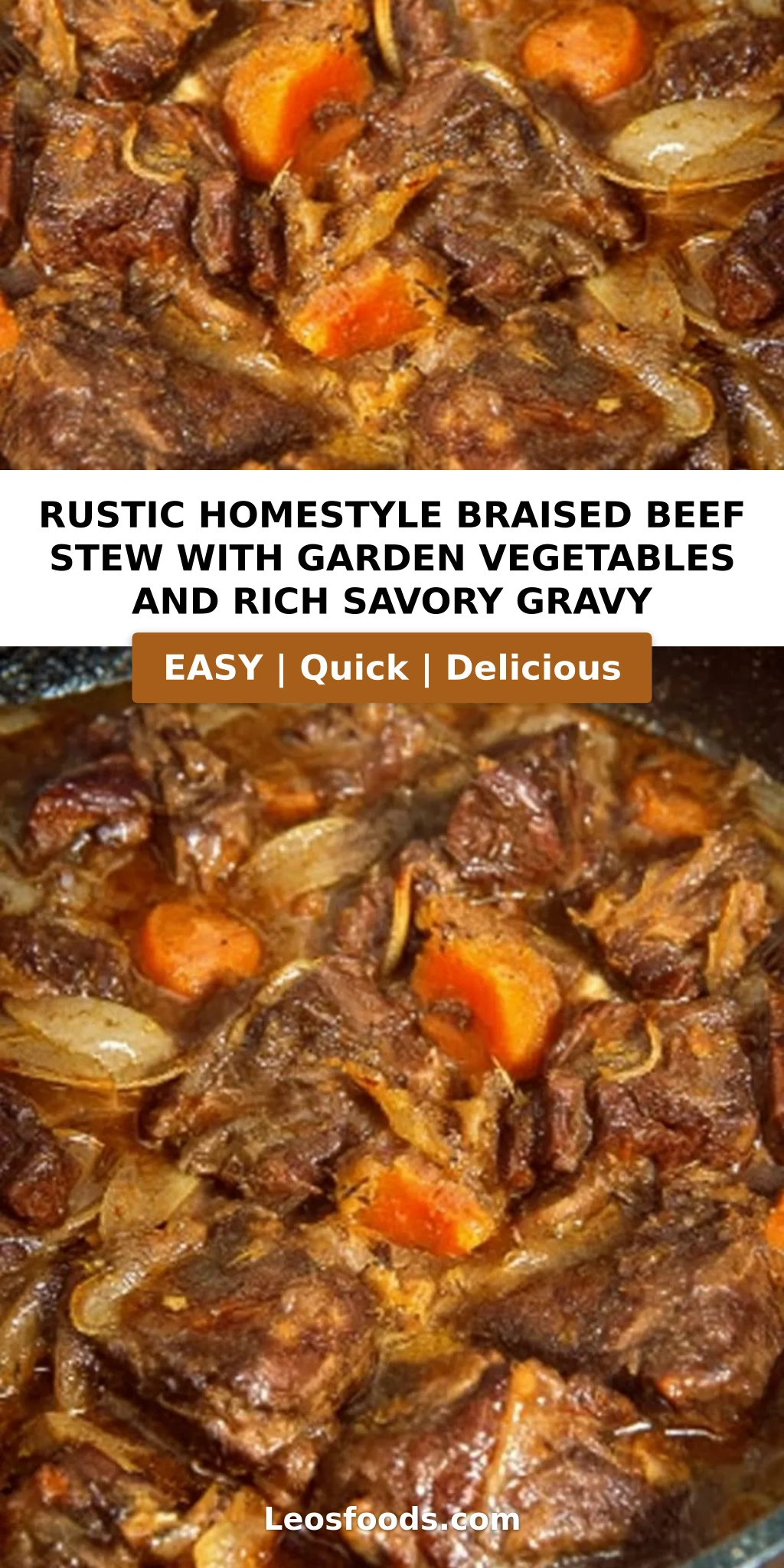 Rustic Homestyle Braised Beef Stew with Garden Vegetables and Rich Savory Gravy