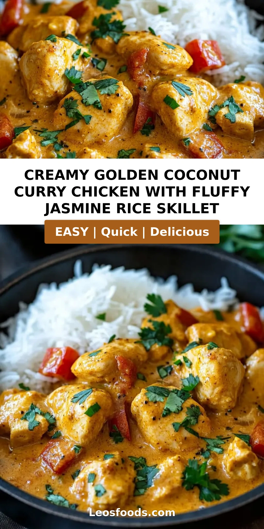 Creamy Golden Coconut Curry Chicken with Fluffy Jasmine Rice Skillet