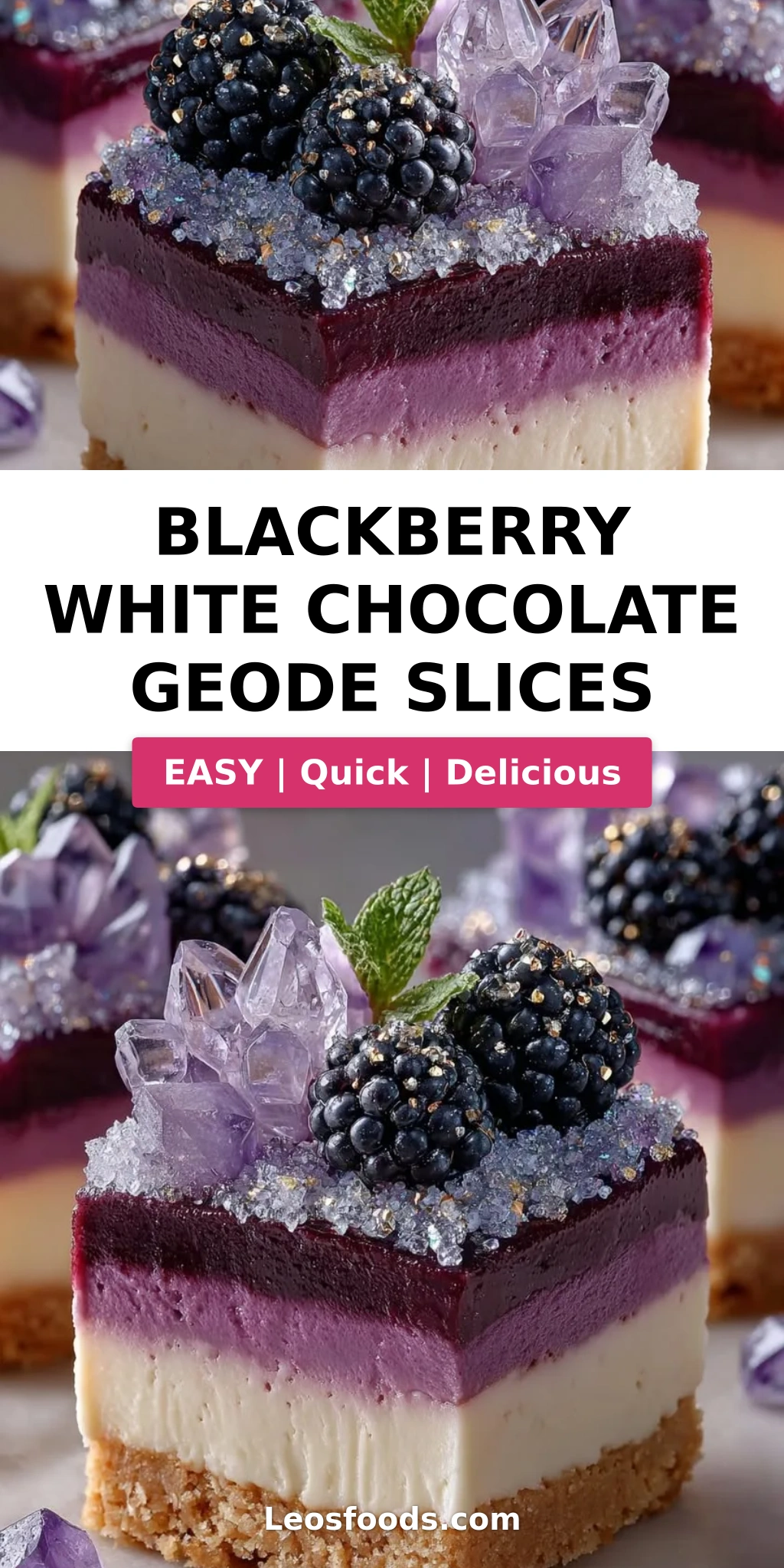 Blackberry White Chocolate Geode Slices