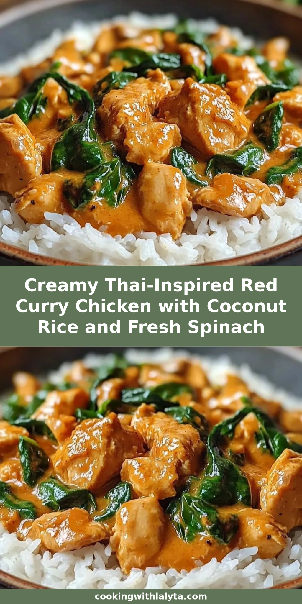 Creamy Thai-Inspired Red Curry Chicken with Coconut Rice and Fresh Spinach