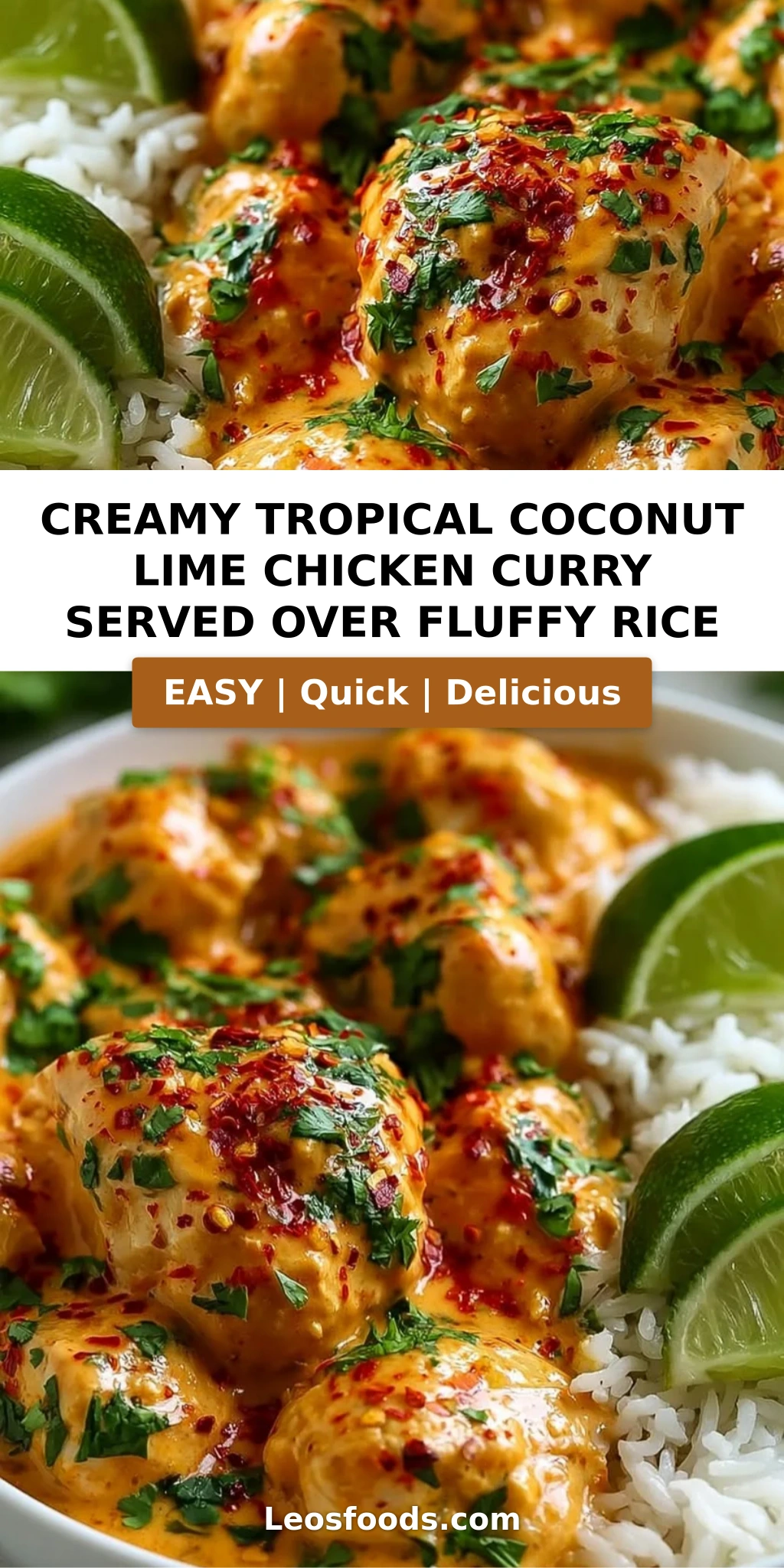 Creamy Tropical Coconut Lime Chicken Curry Served Over Fluffy Rice