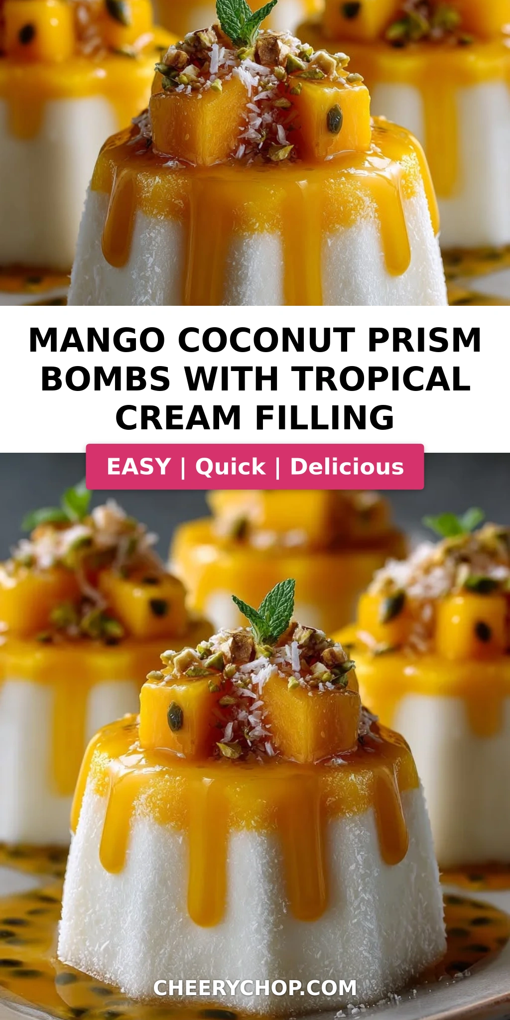 Mango Coconut Prism Bombs with Tropical Cream Filling