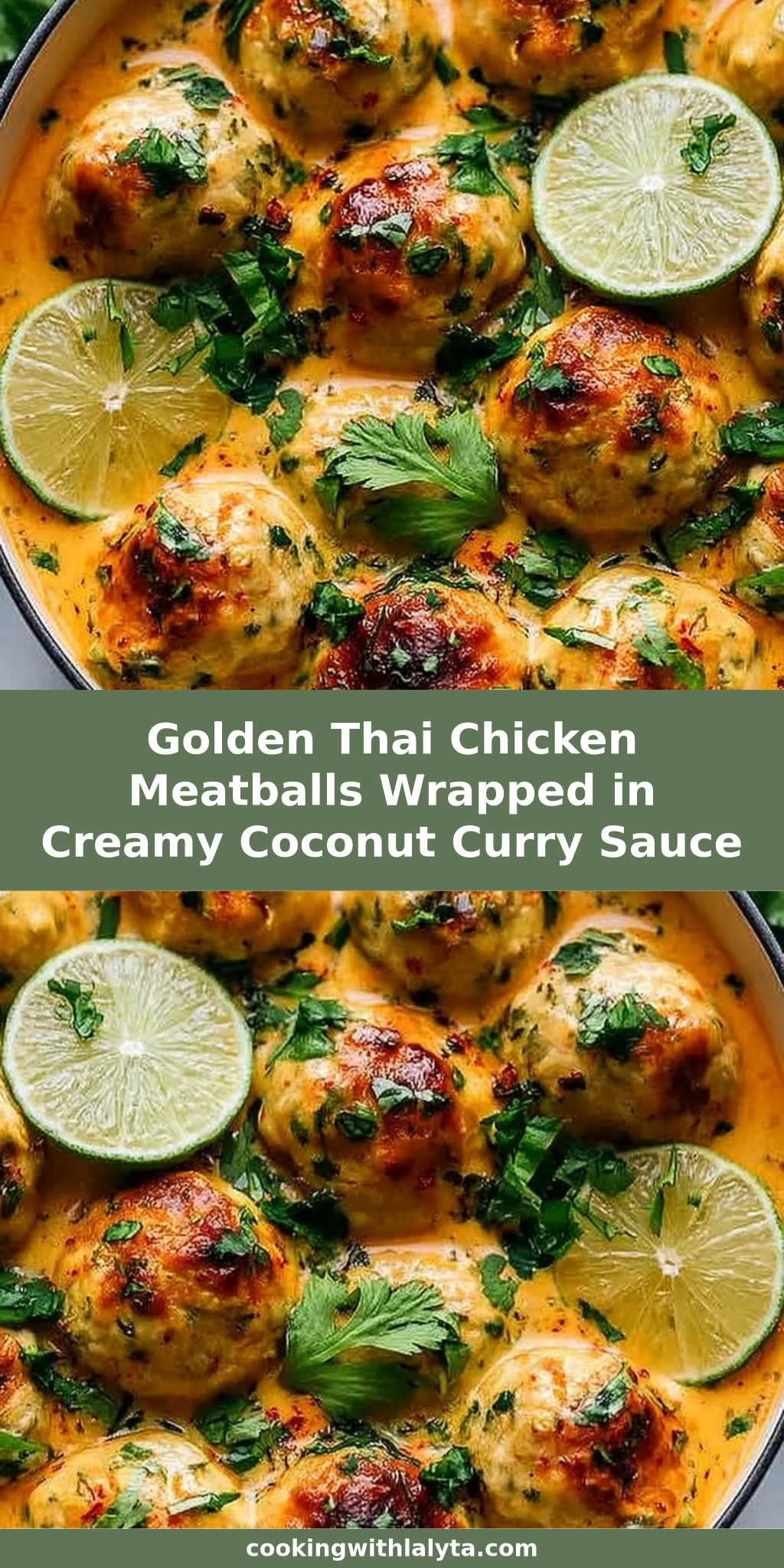 Golden Thai Chicken Meatballs Wrapped in Creamy Coconut Curry Sauce