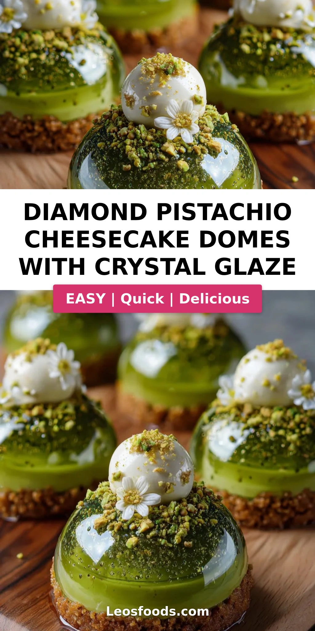 Diamond Pistachio Cheesecake Domes with Crystal Glaze