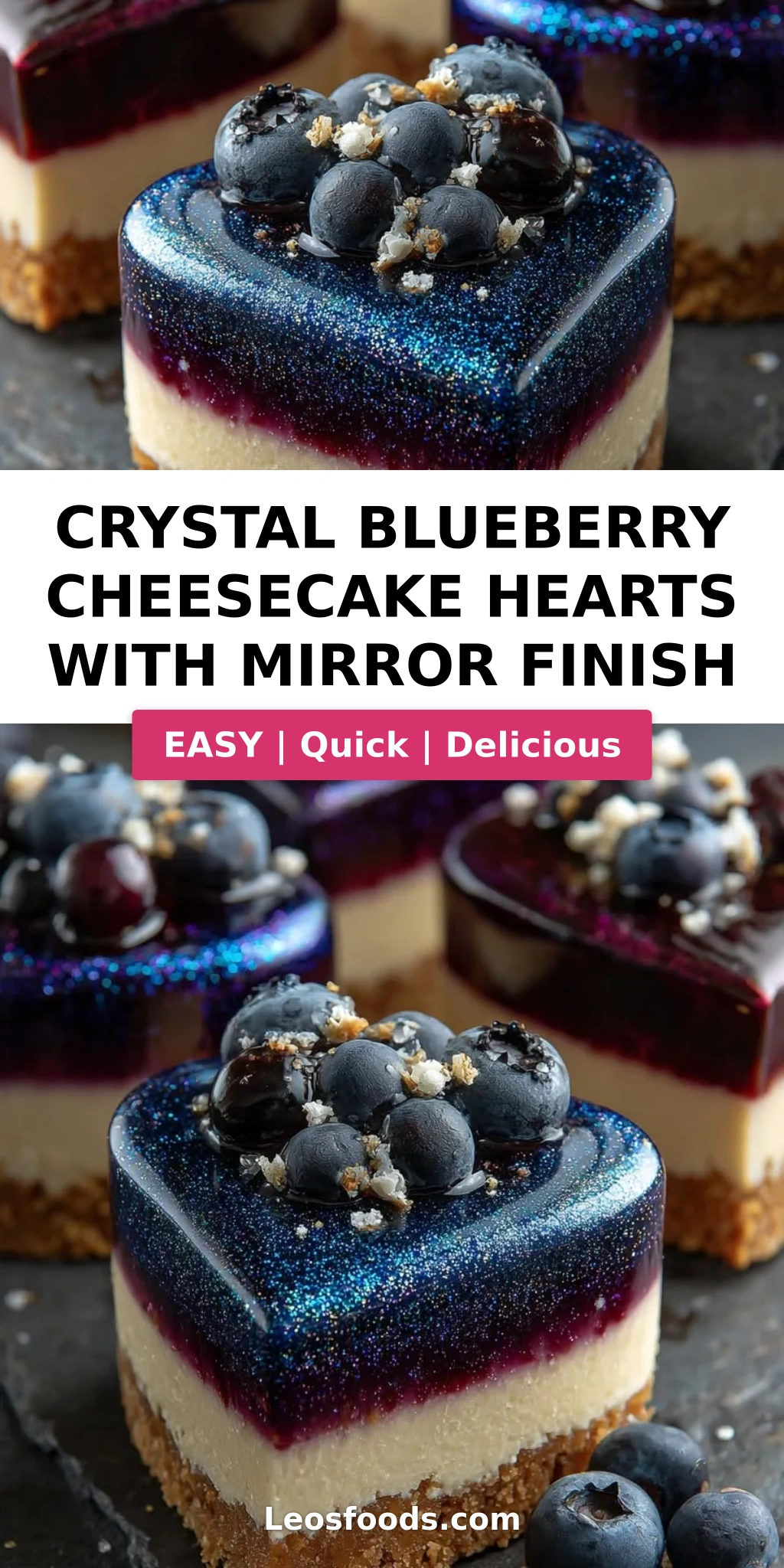 Crystal Blueberry Cheesecake Hearts with Mirror Finish