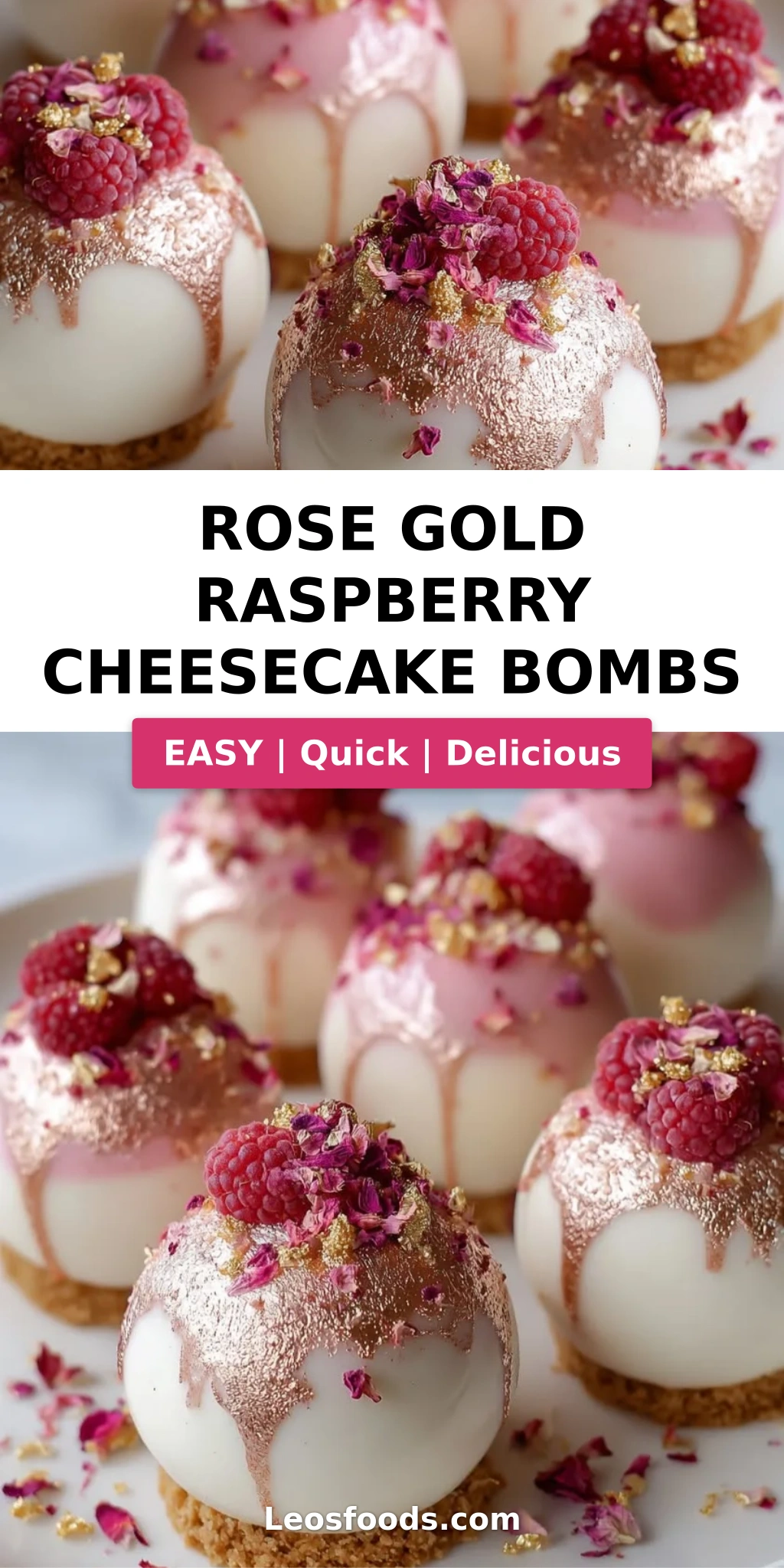 Rose Gold Raspberry Cheesecake Bombs