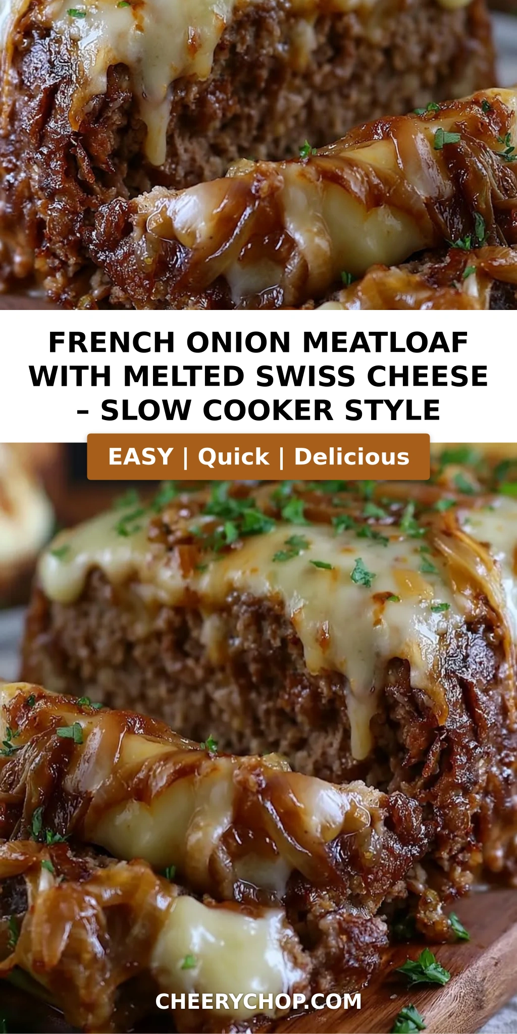 French Onion Meatloaf with Melted Swiss Cheese – Slow Cooker Style