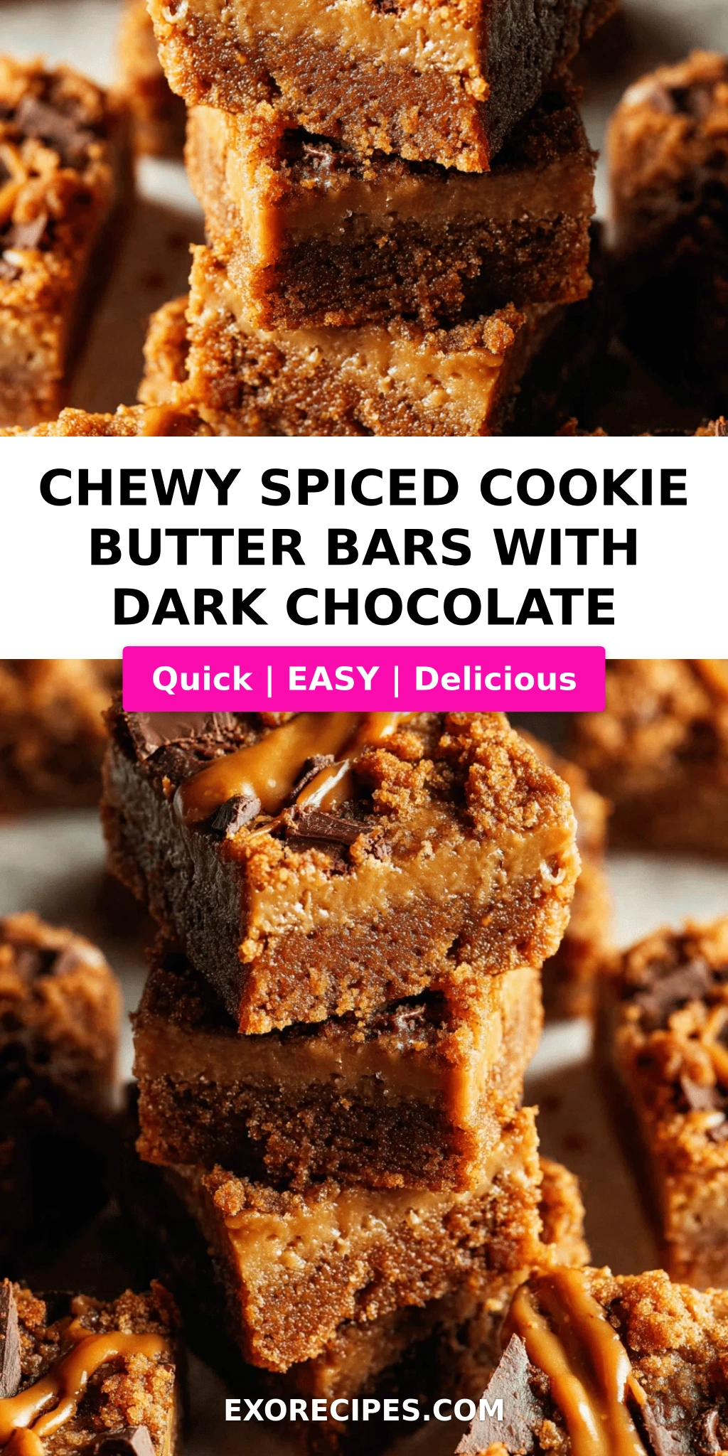 Chewy Spiced Cookie Butter Bars with Dark Chocolate
