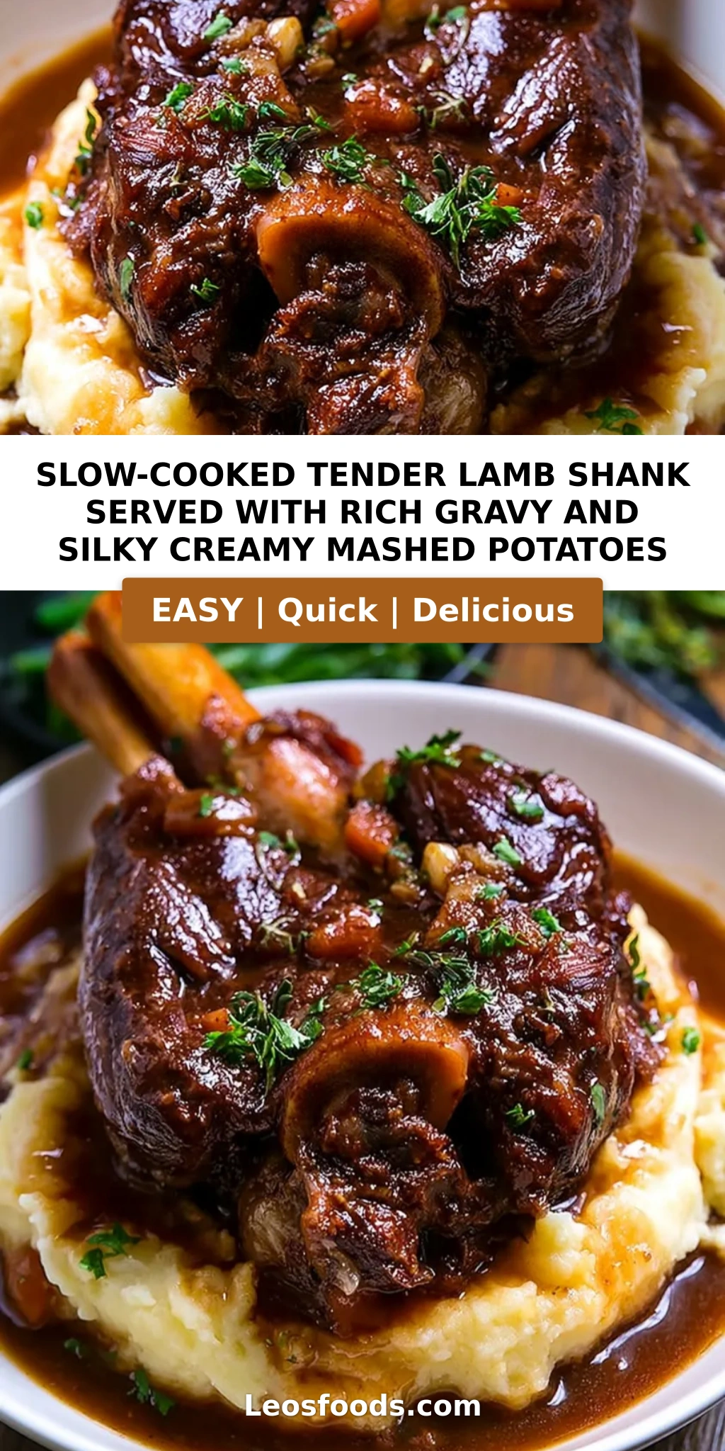 Slow-Cooked Tender Lamb Shank Served with Rich Gravy and Silky Creamy Mashed Potatoes