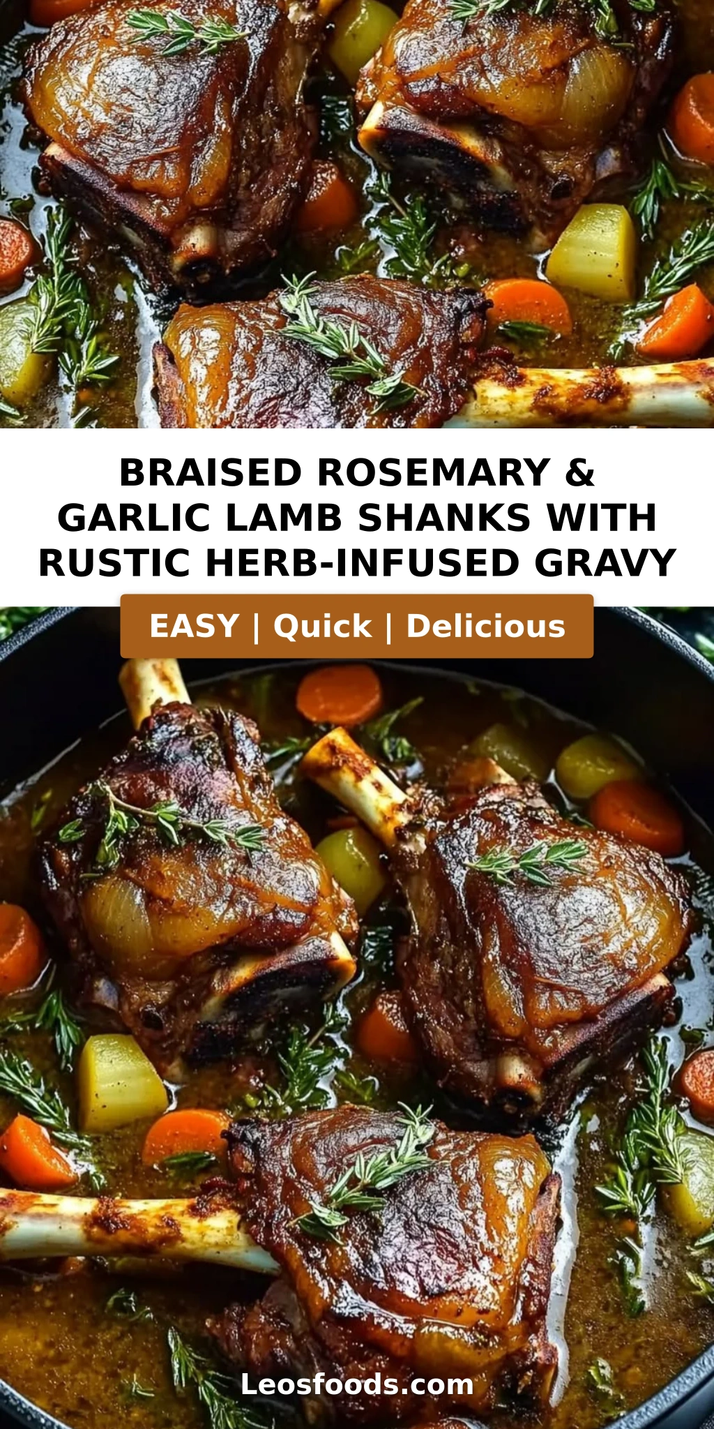 Braised Rosemary & Garlic Lamb Shanks with Rustic Herb-Infused Gravy