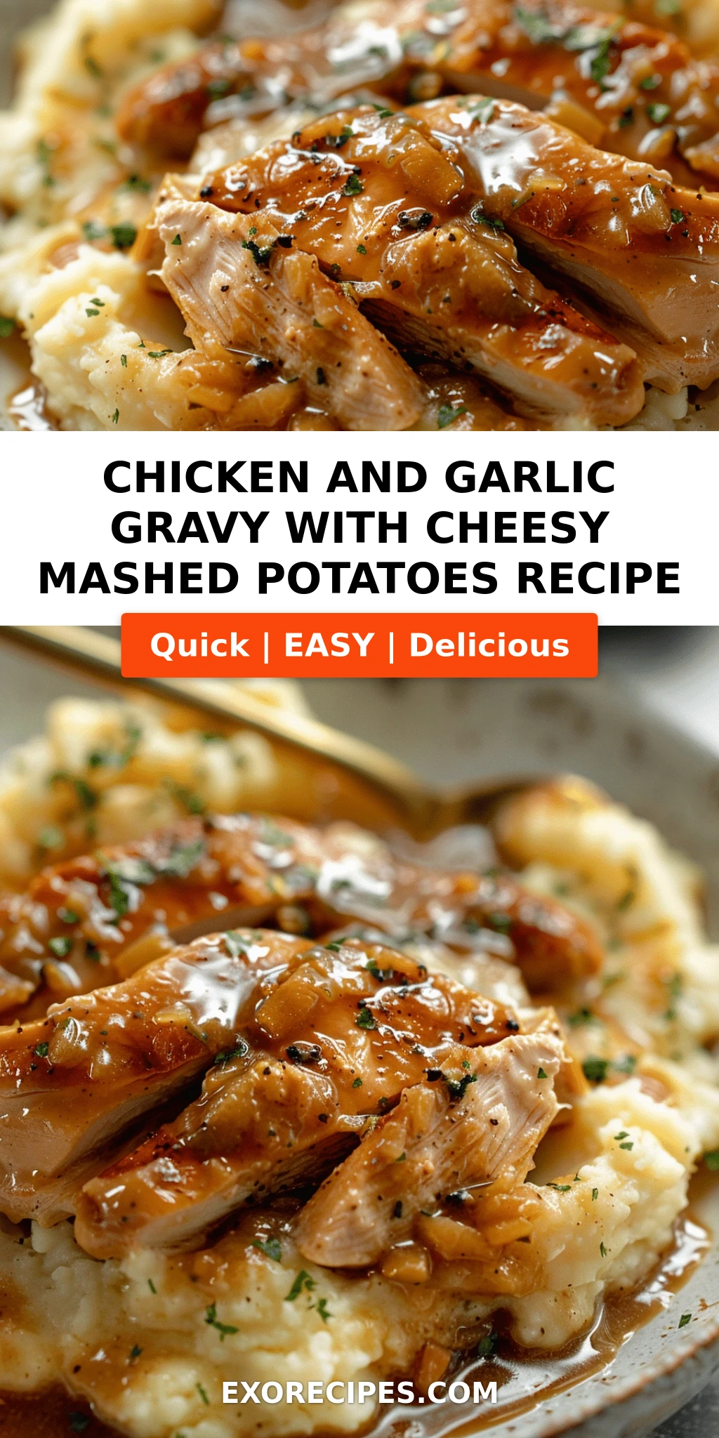 Chicken and Garlic Gravy with Cheesy Mashed Potatoes