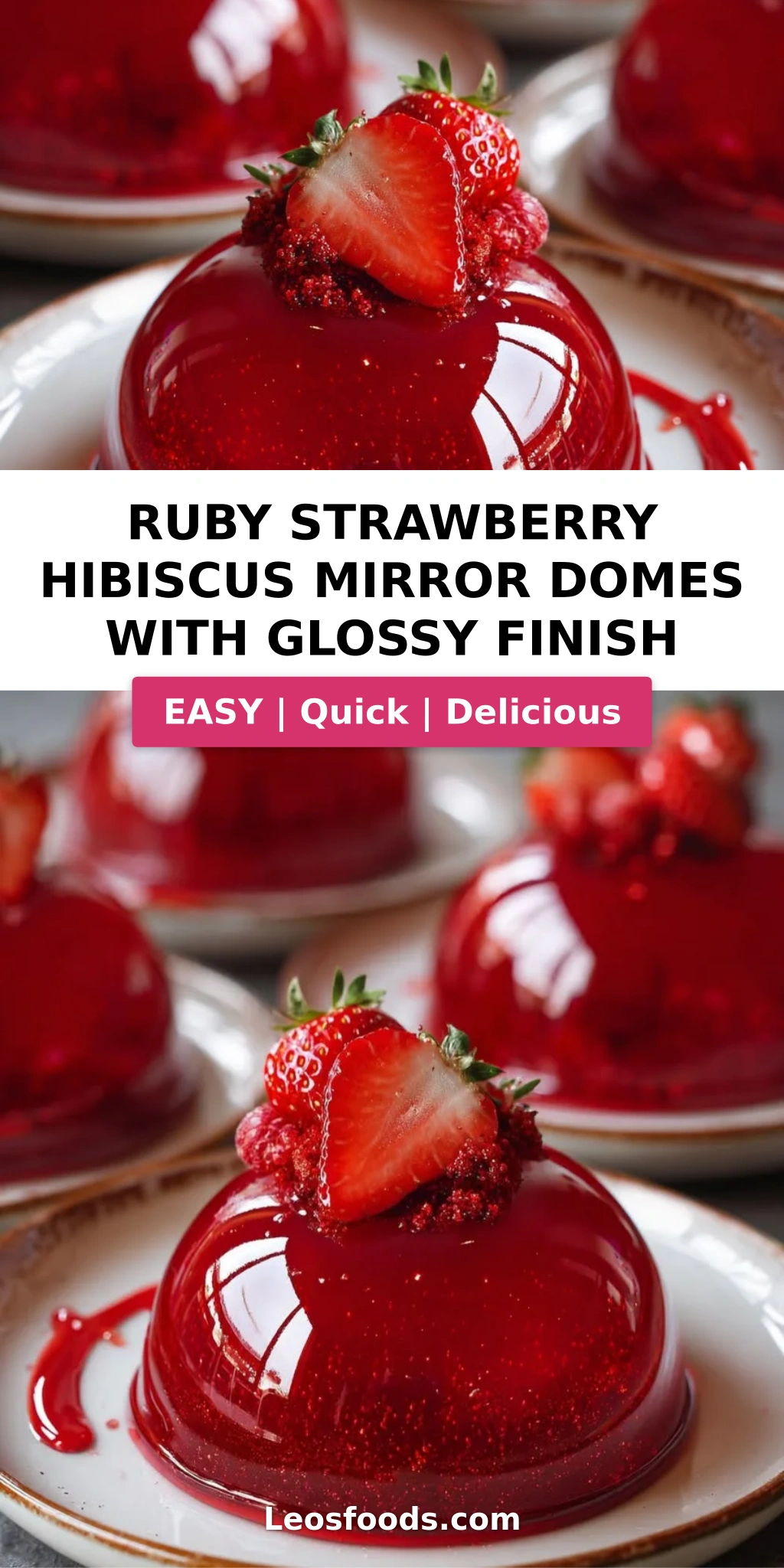 Ruby Strawberry Hibiscus Mirror Domes with Glossy Finish