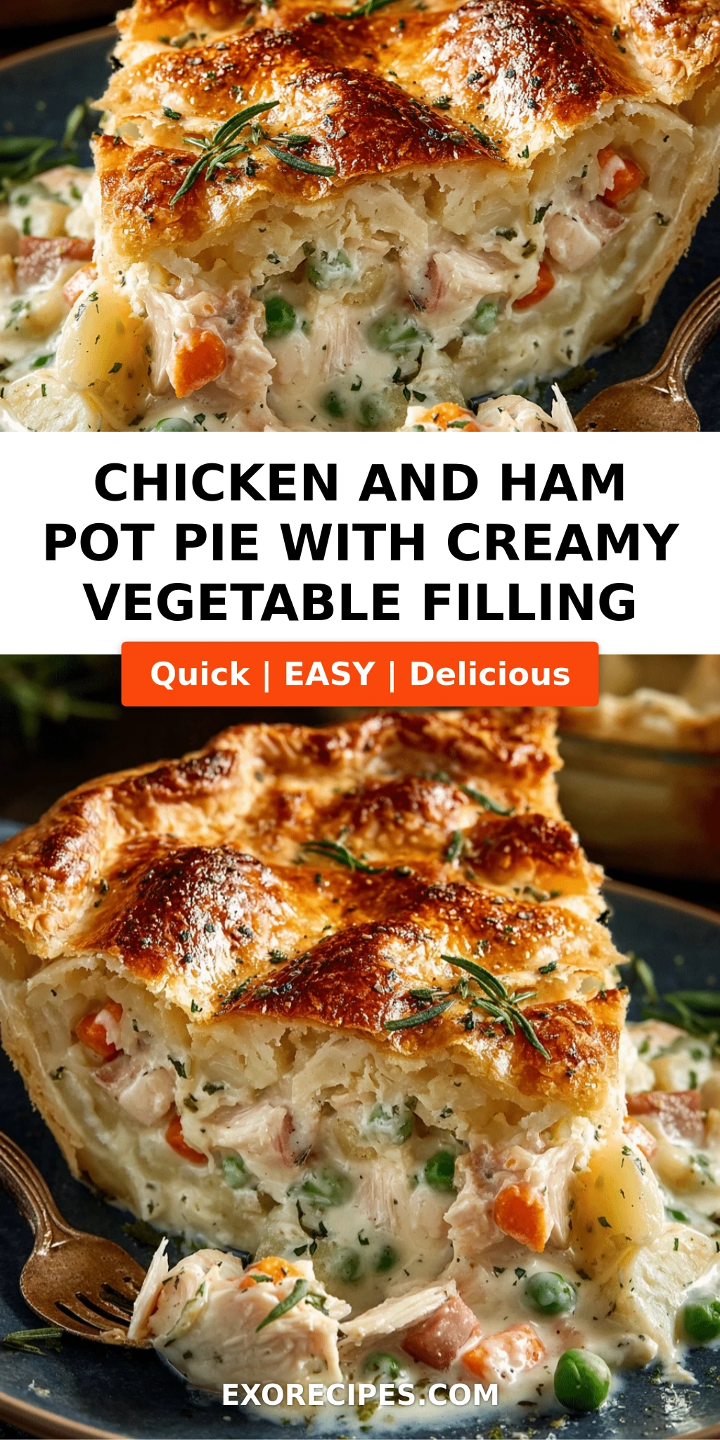 Chicken and Ham Pot Pie with Creamy Vegetable Filling