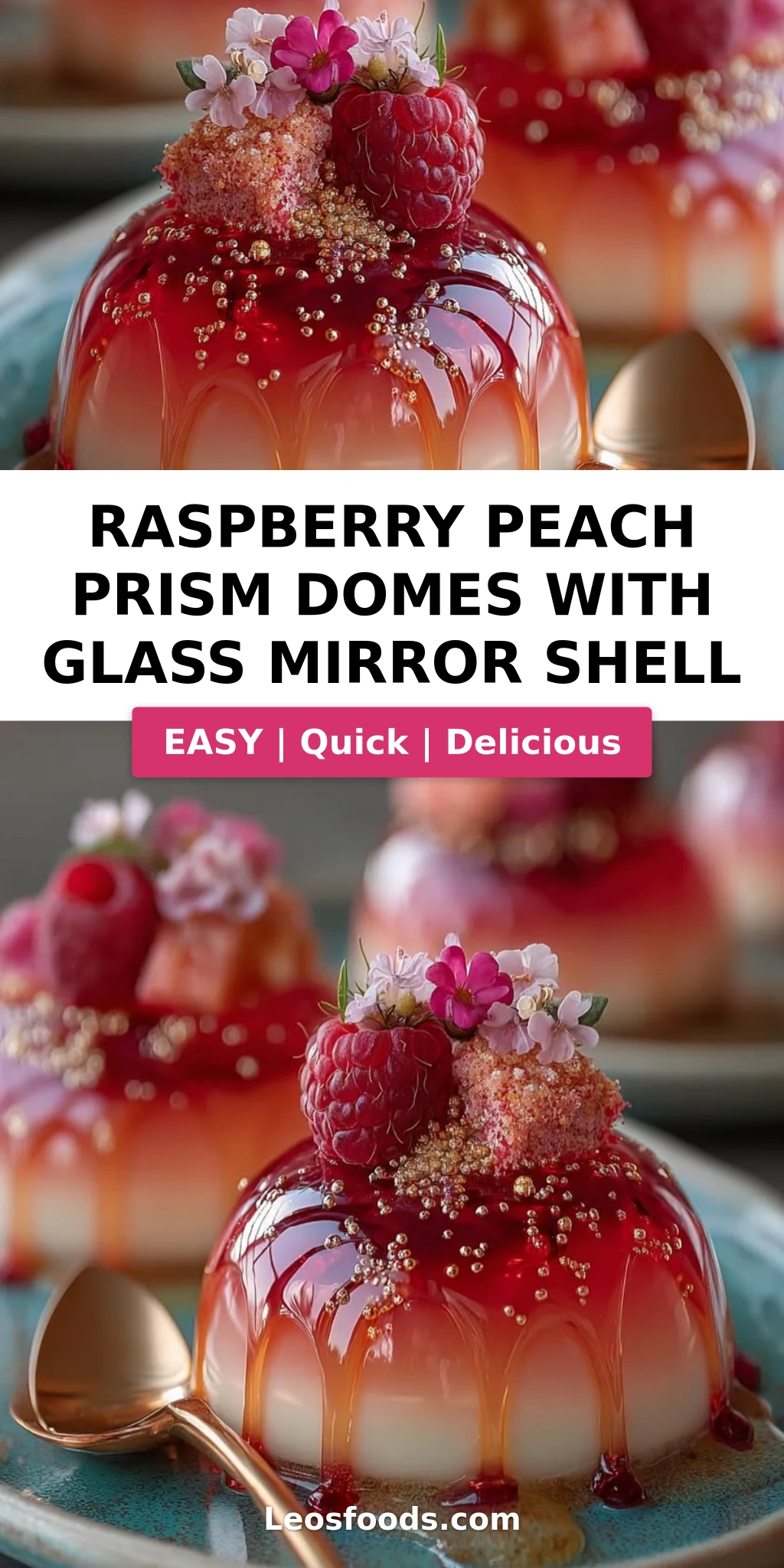 Raspberry Peach Prism Domes with Glass Mirror Shell