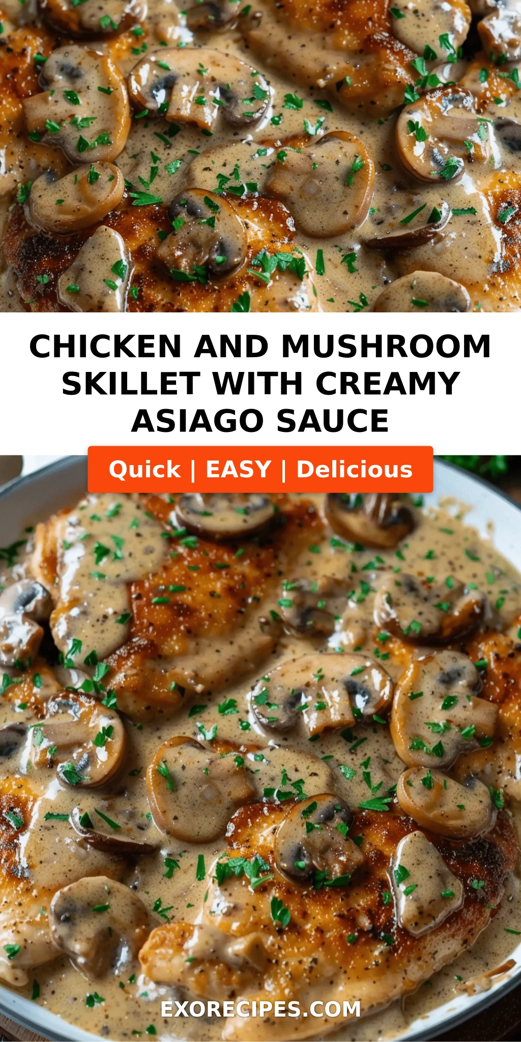 Chicken and Mushroom Skillet in a Creamy Asiago and Mustard Sauce
