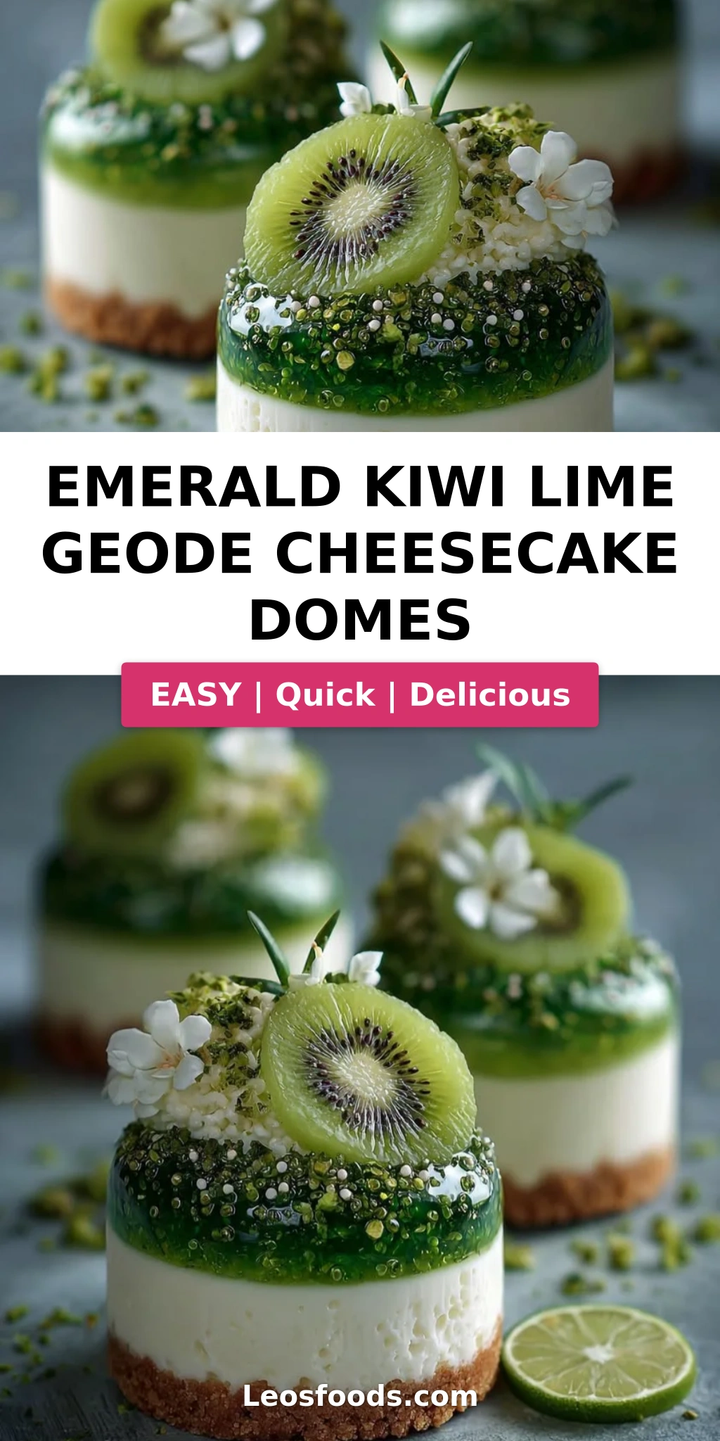 Emerald Kiwi Lime Geode Cheesecake Domes