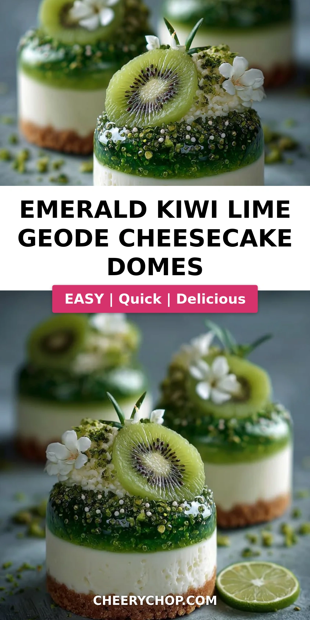 Emerald Kiwi Lime Geode Cheesecake Domes