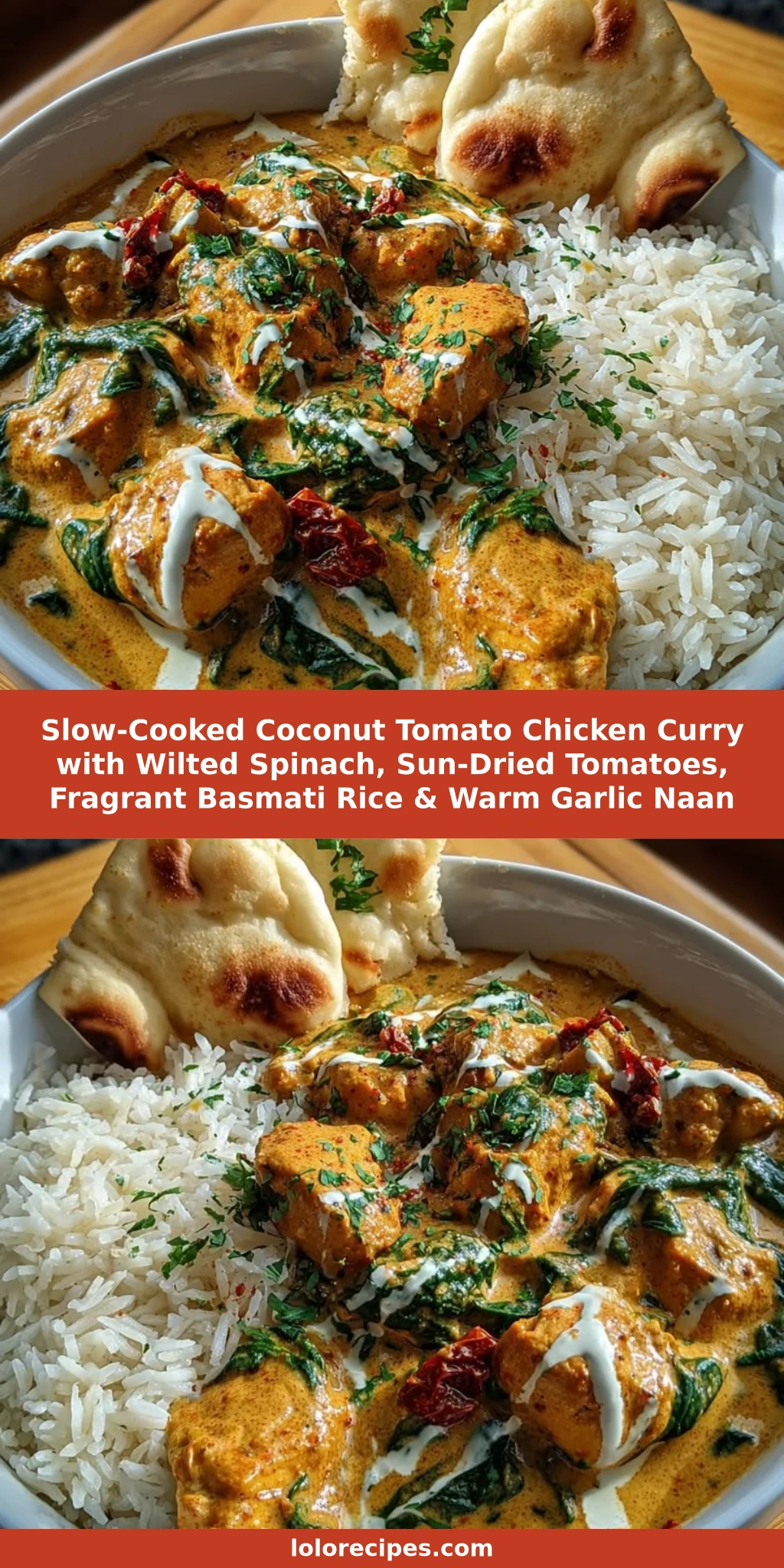 Creamy Slow-Cooked Coconut Tomato Chicken Curry with Spinach