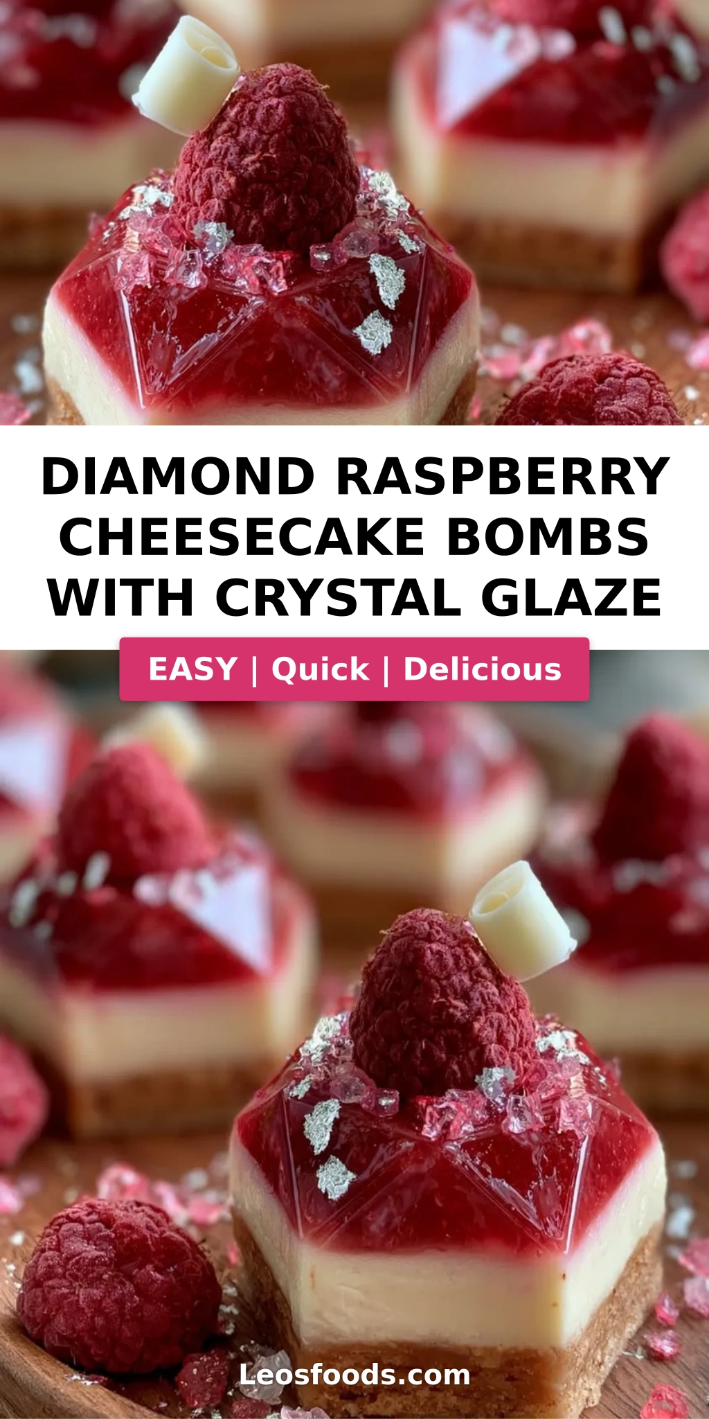 Diamond Raspberry Cheesecake Bombs with Crystal Glaze