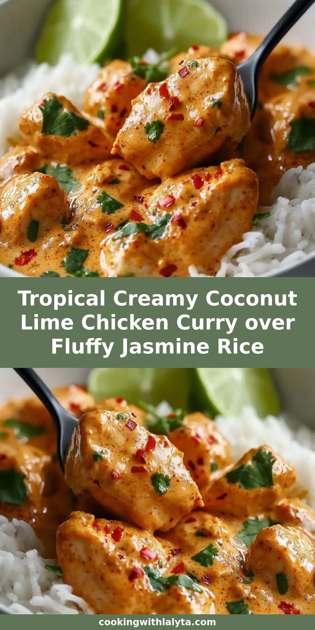 Tropical Creamy Coconut Lime Chicken Curry over Fluffy Jasmine Rice