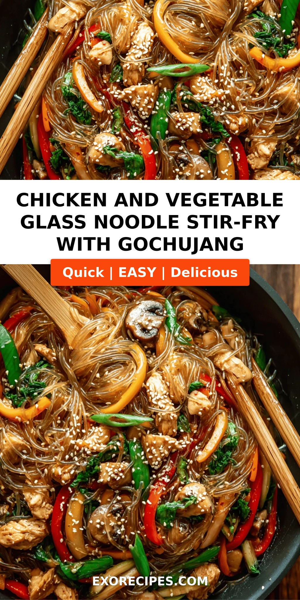 Chicken and Vegetable Glass Noodle Stir-Fry with Gochujang