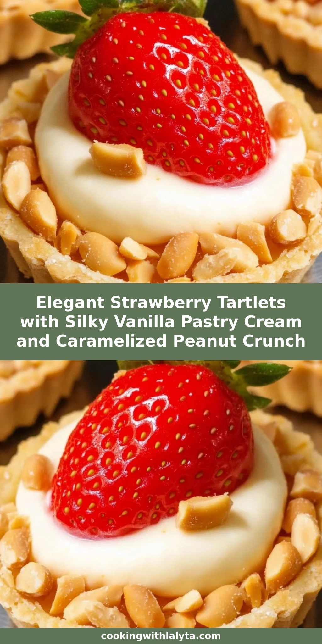 Elegant Strawberry Tartlets with Silky Vanilla Pastry Cream and Caramelized Peanut Crunch