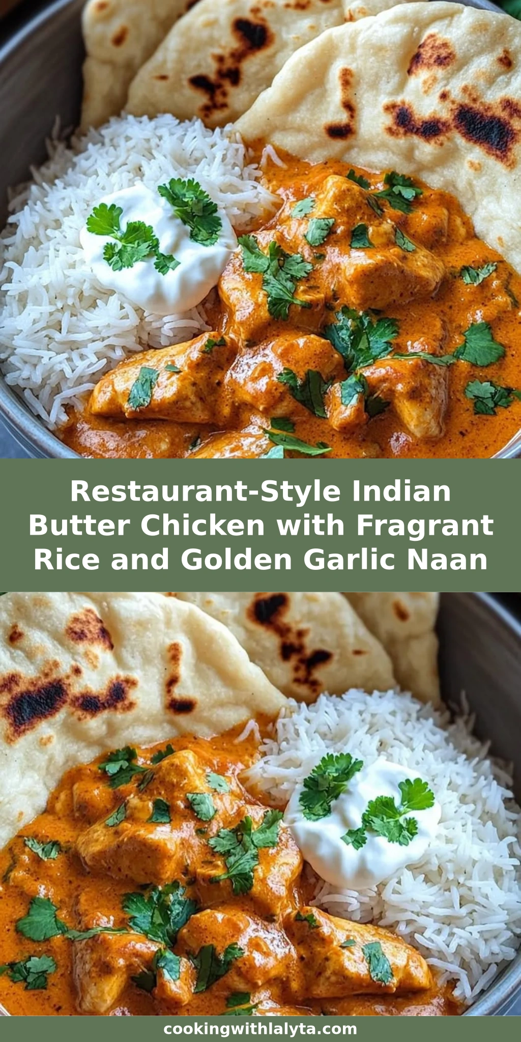 Restaurant-Style Indian Butter Chicken with Fragrant Rice and Golden Garlic Naan
