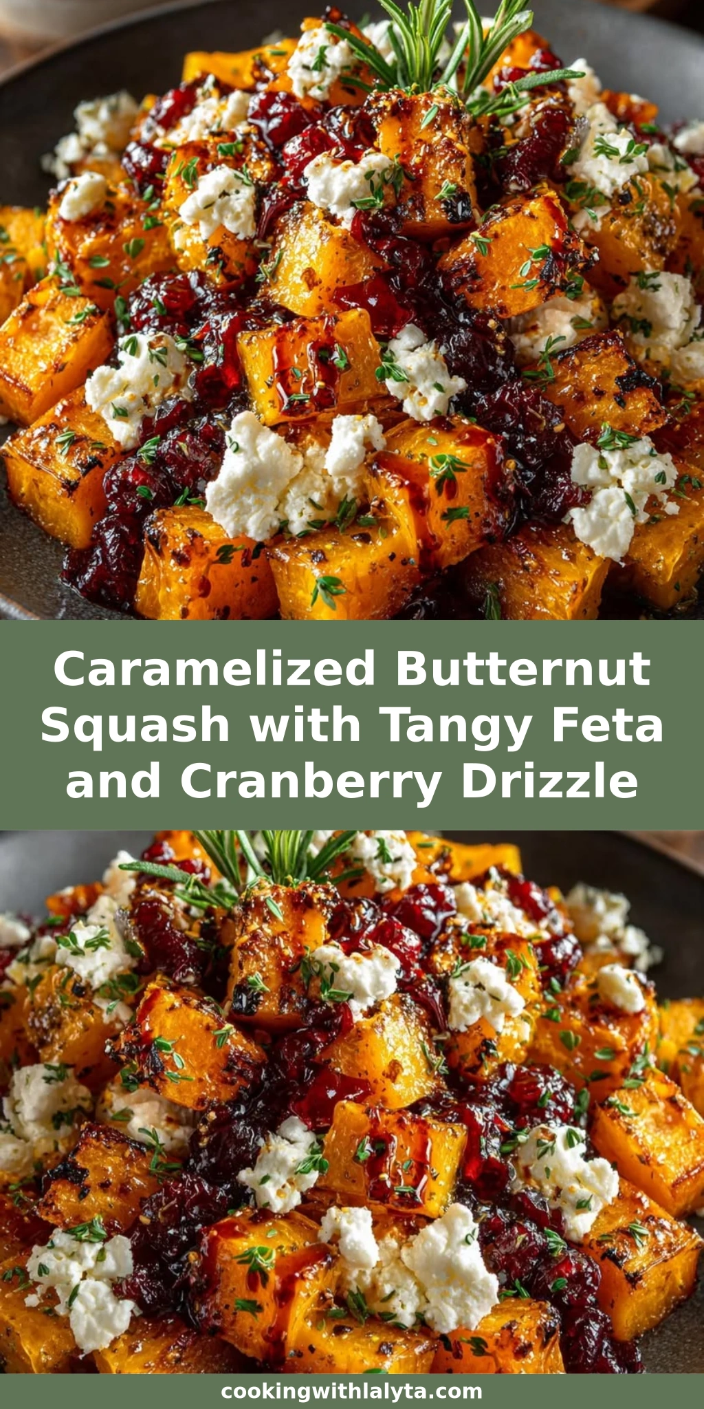 Caramelized Butternut Squash with Tangy Feta and Cranberry Drizzle