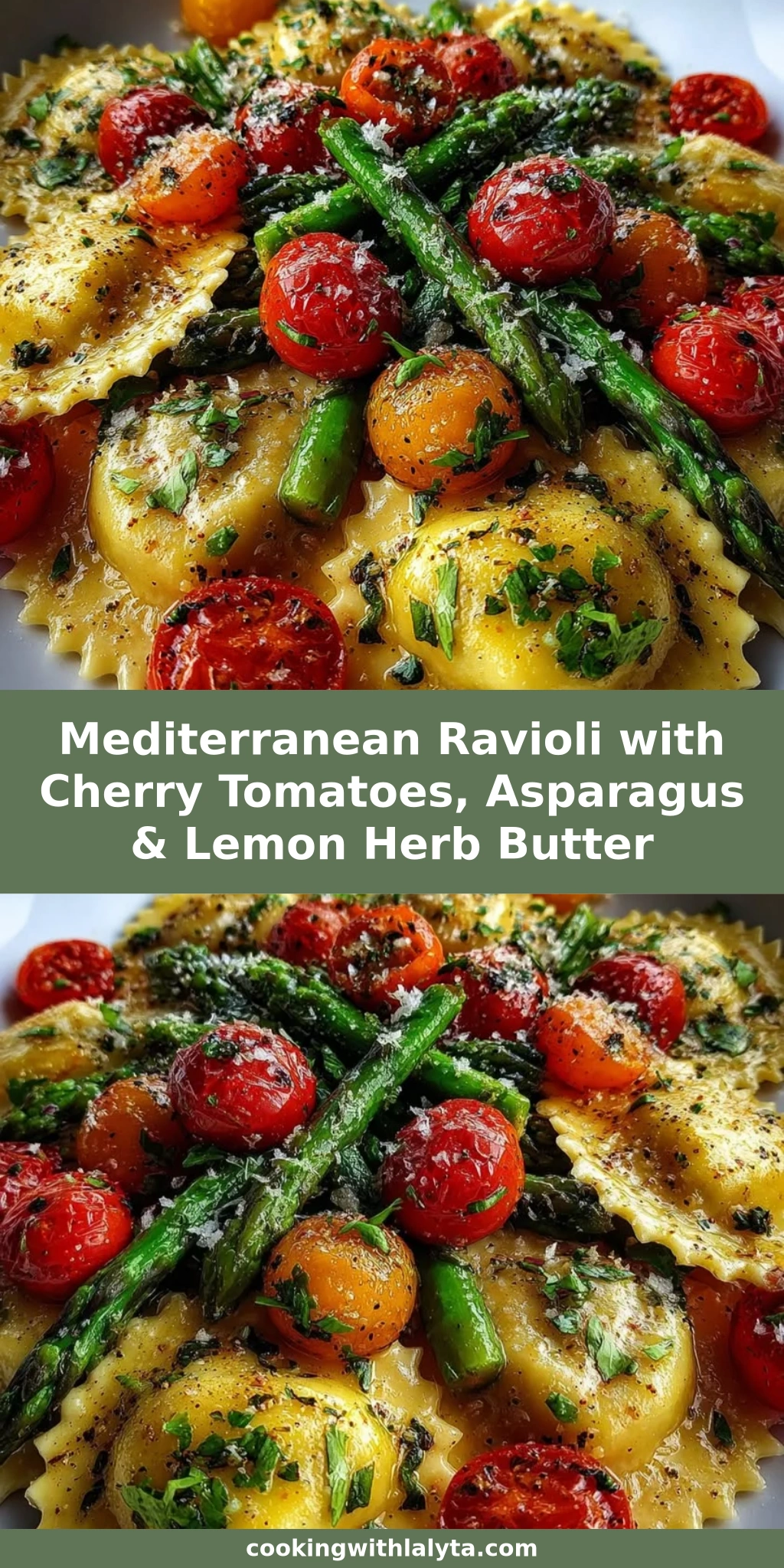 Mediterranean Ravioli with Cherry Tomatoes, Asparagus & Lemon Herb Butter