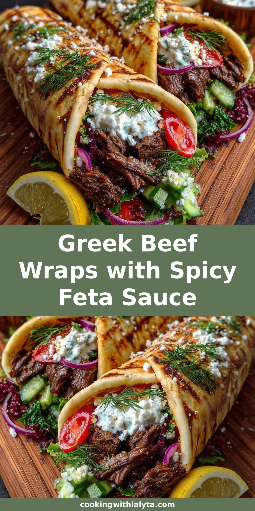 Greek Beef Wraps with Spicy Feta Sauce