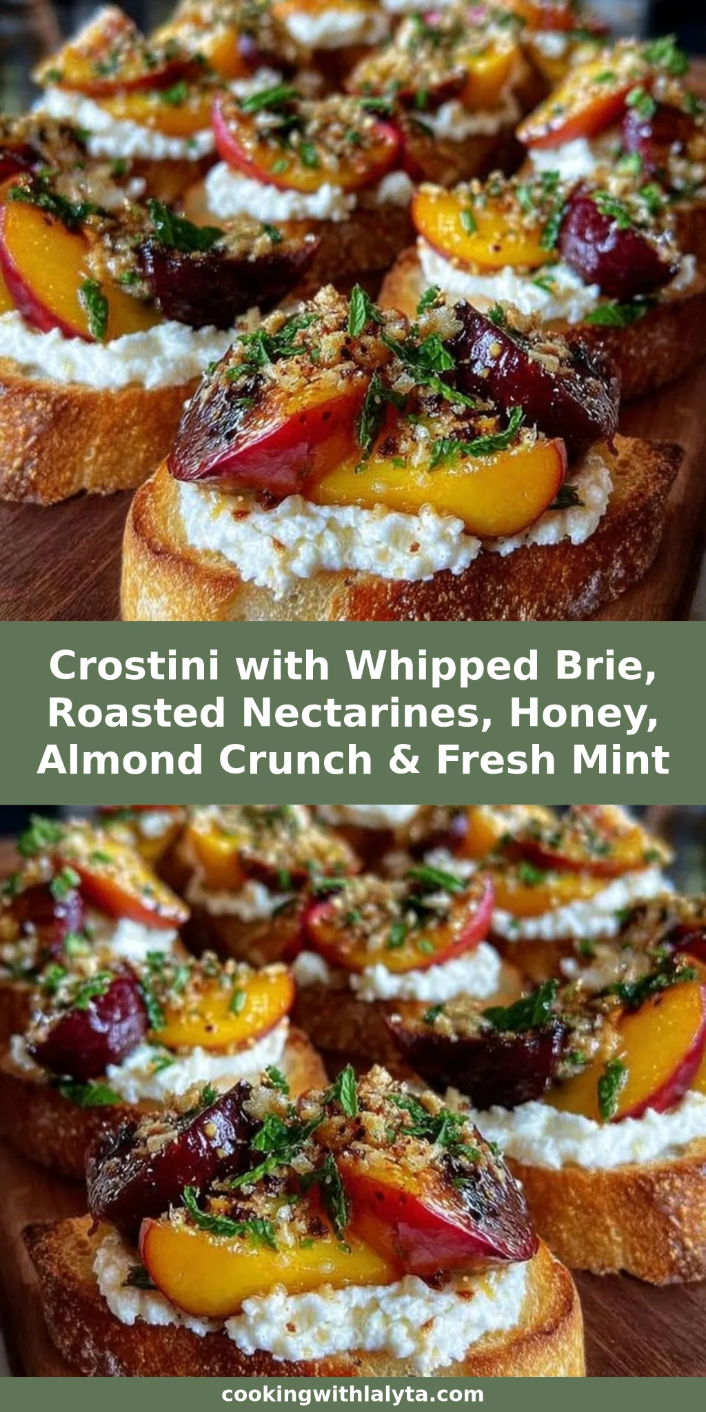 Crostini with Whipped Brie, Roasted Nectarines, Honey, Almond Crunch & Fresh Mint