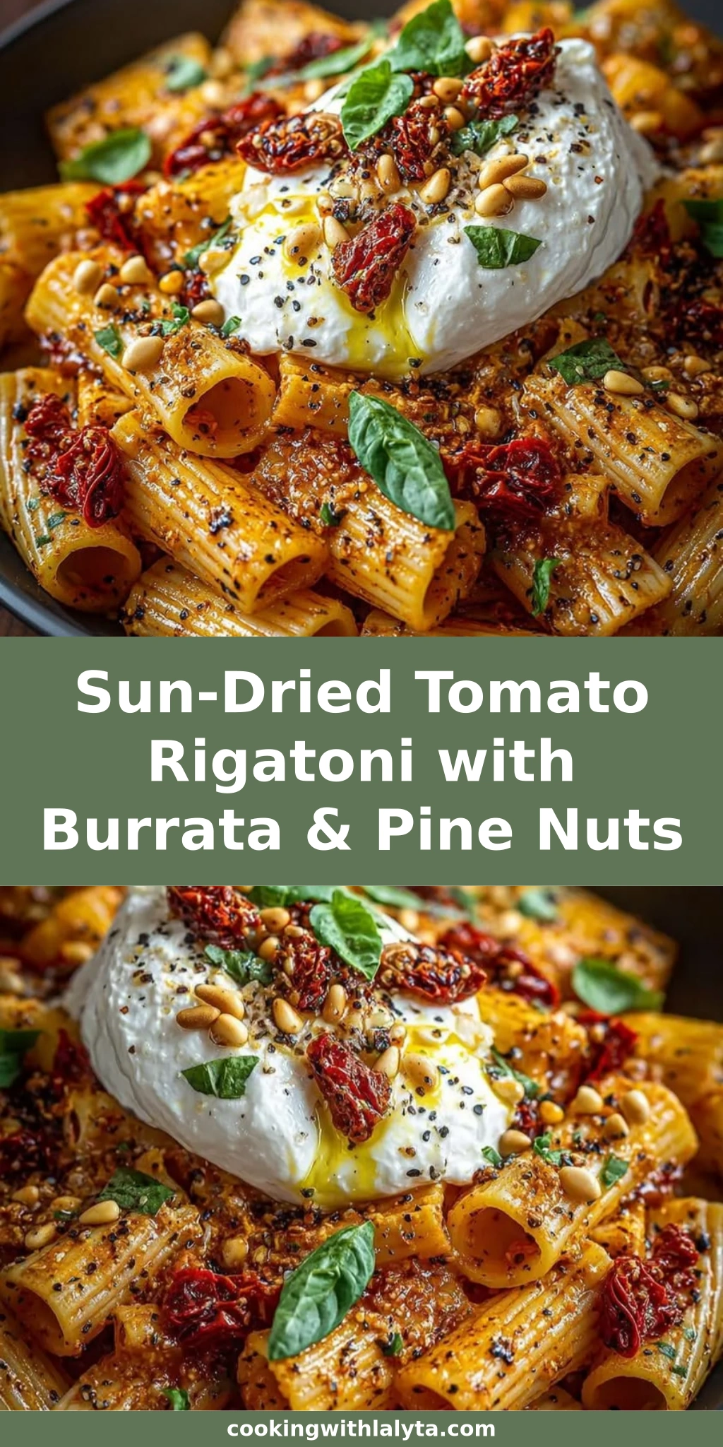 Sun-Dried Tomato Rigatoni with Burrata & Pine Nuts