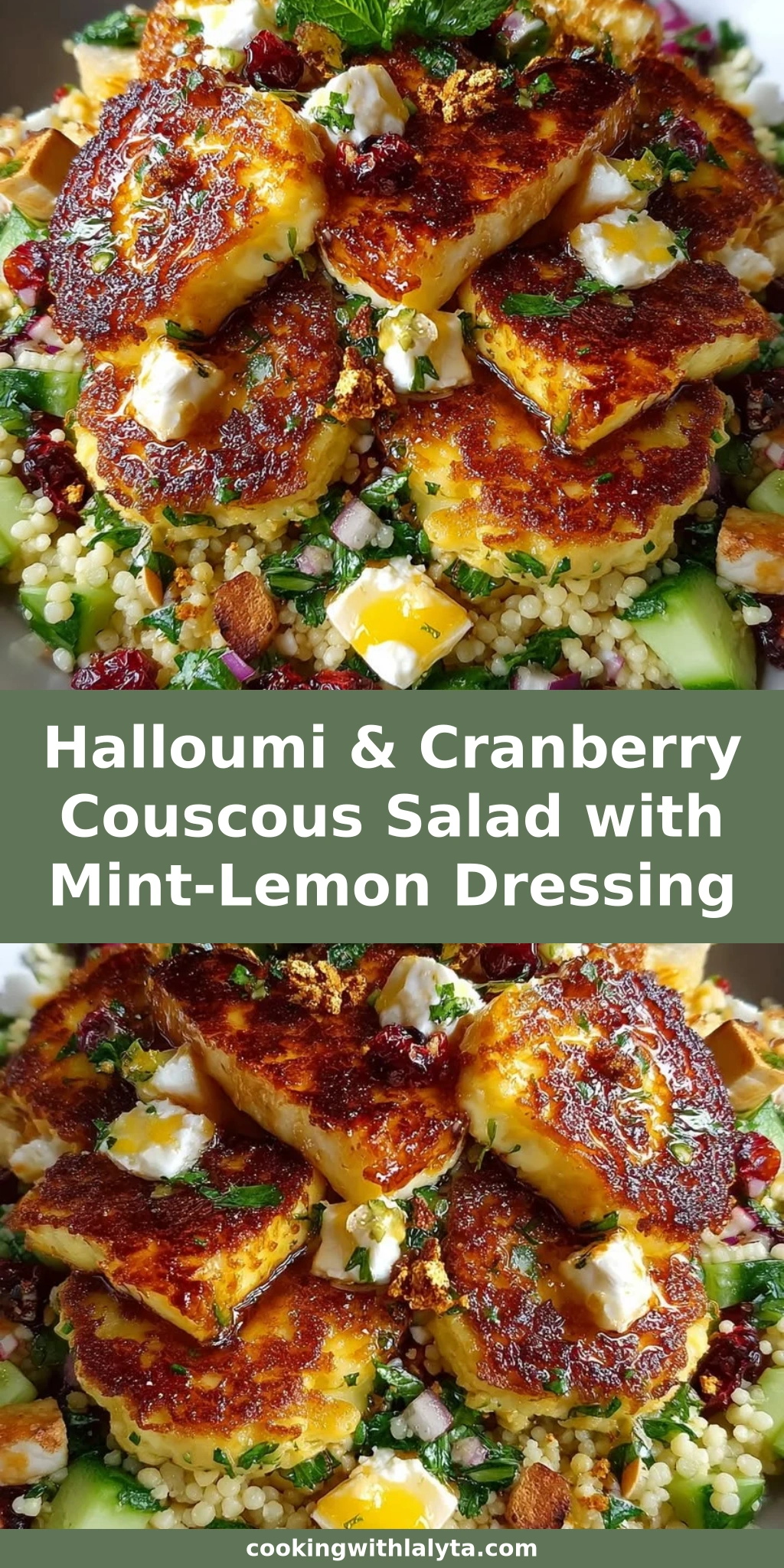 Halloumi & Cranberry Couscous Salad with Mint-Lemon Dressing