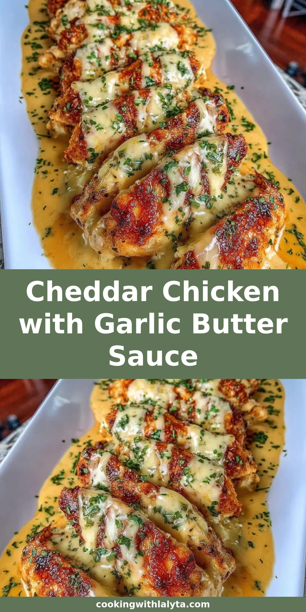 Cheddar Chicken with Garlic Butter Sauce