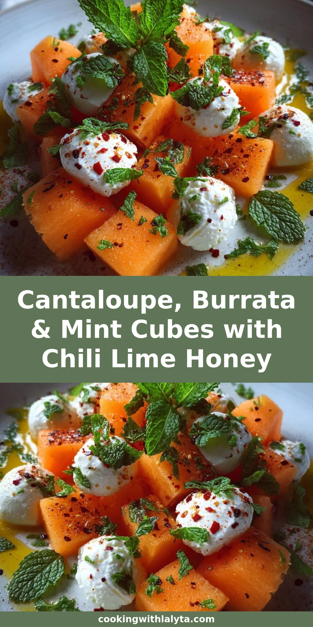 Cantaloupe, Burrata & Mint Cubes with Chili Lime Honey