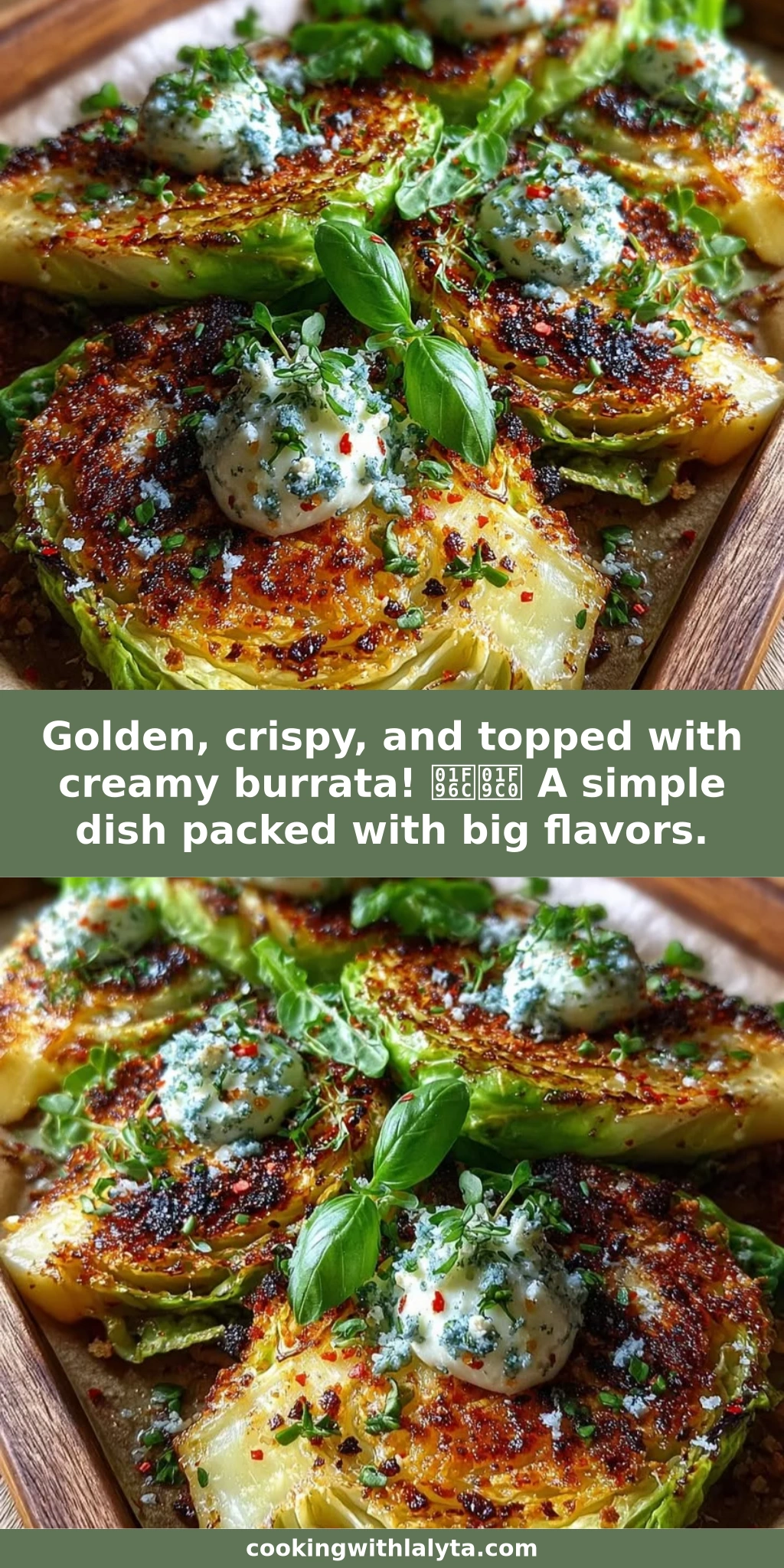 Golden, crispy, and topped with creamy burrata! 🥬🧀 A simple dish packed with big flavors.