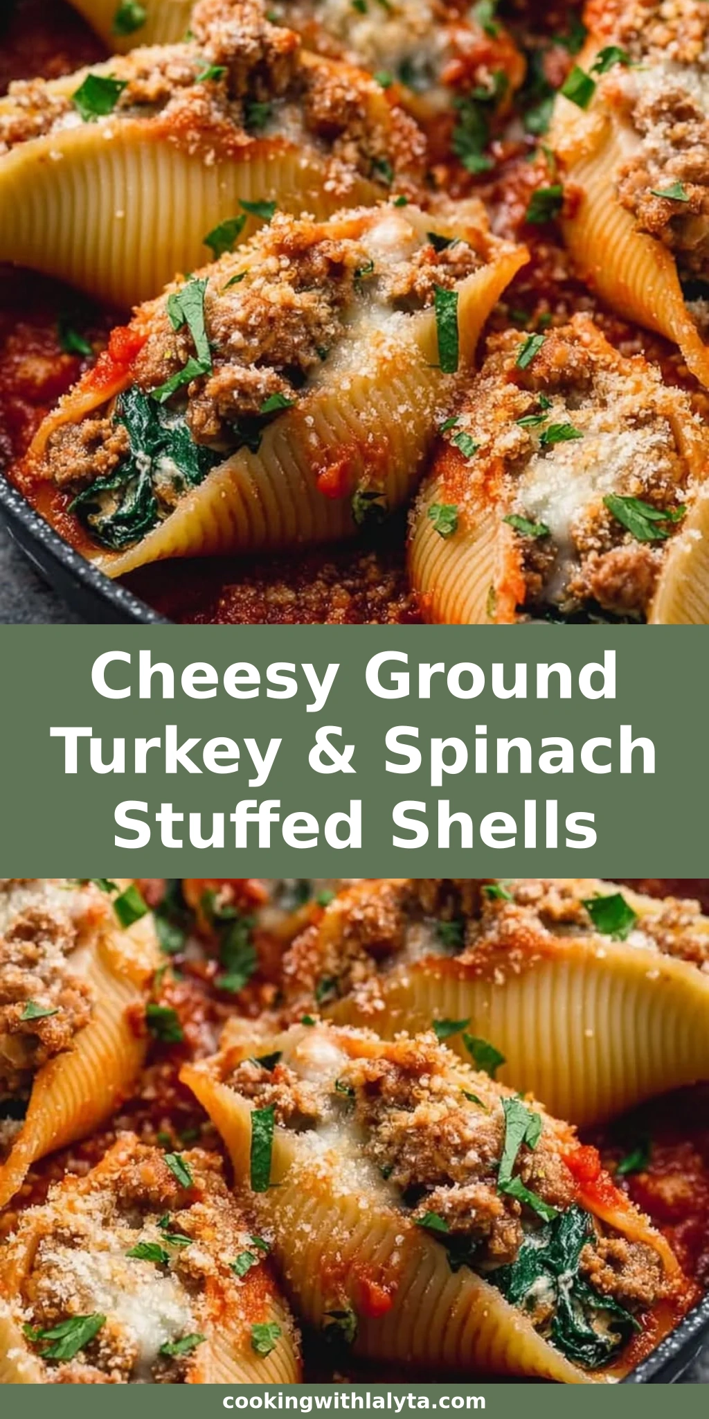 Cheesy Ground Turkey & Spinach Stuffed Shells