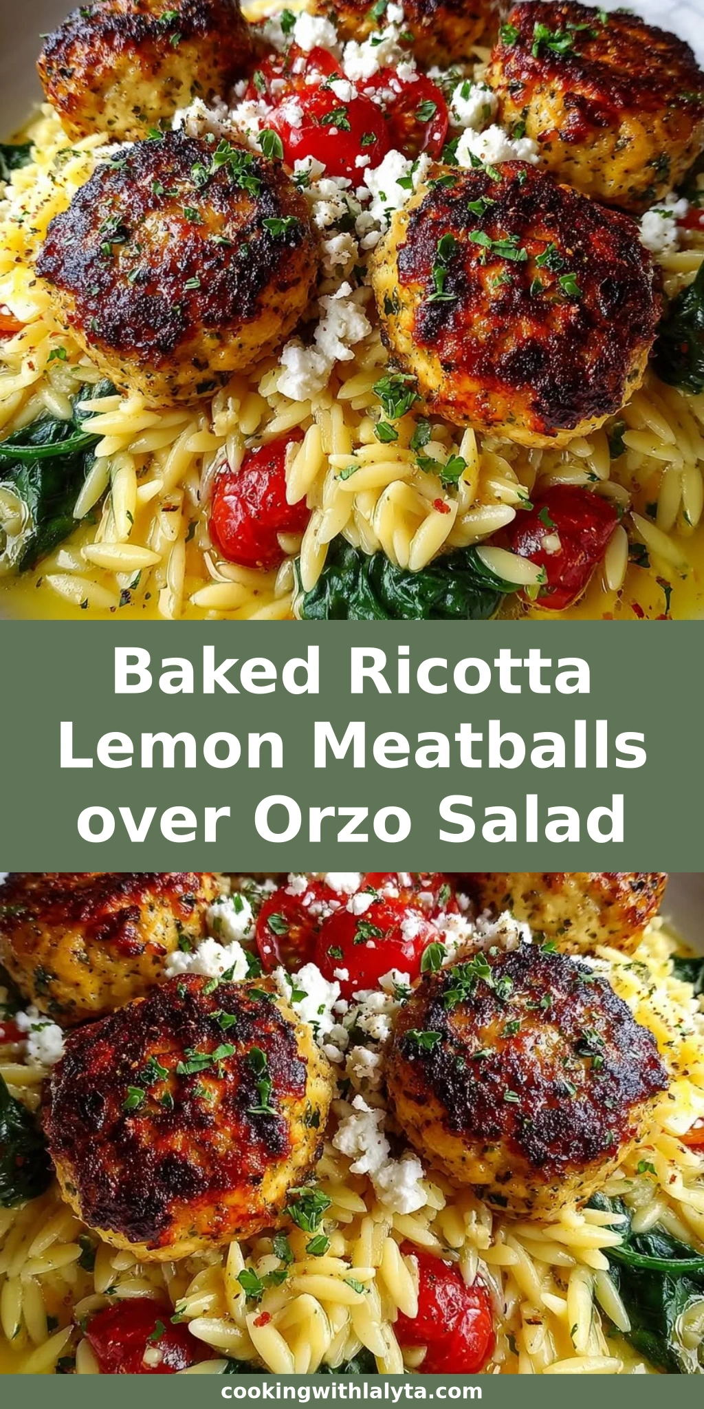Baked Ricotta Lemon Meatballs over Orzo Salad