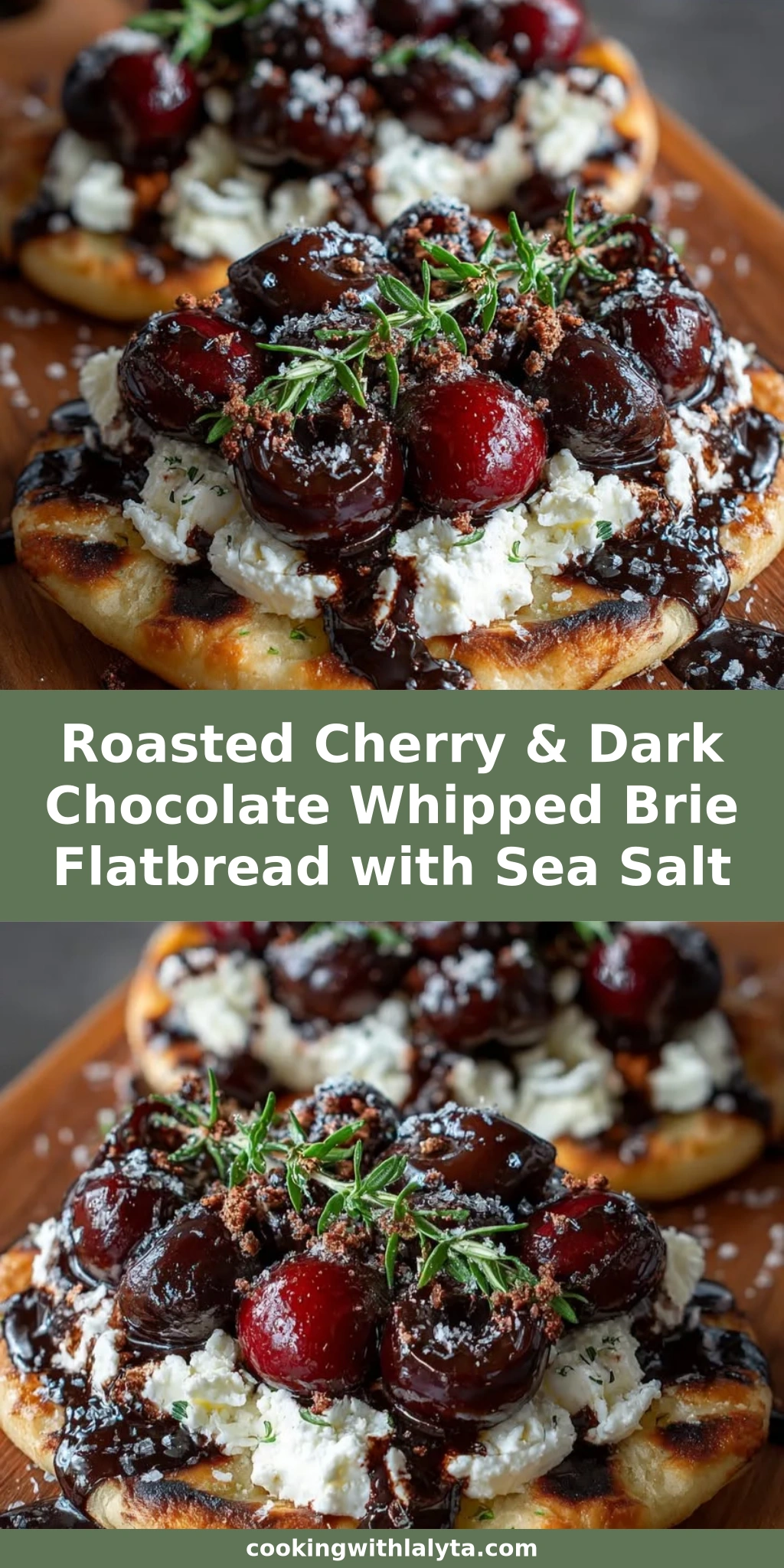 Roasted Cherry & Dark Chocolate Whipped Brie Flatbread with Sea Salt