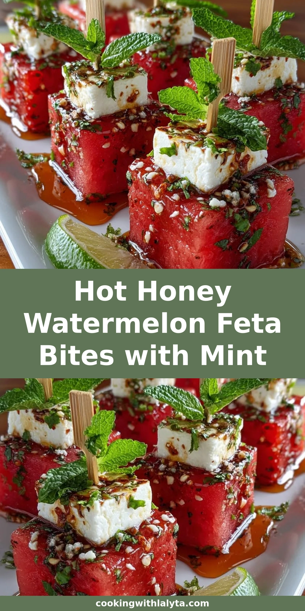 Hot Honey Watermelon Feta Bites with Mint