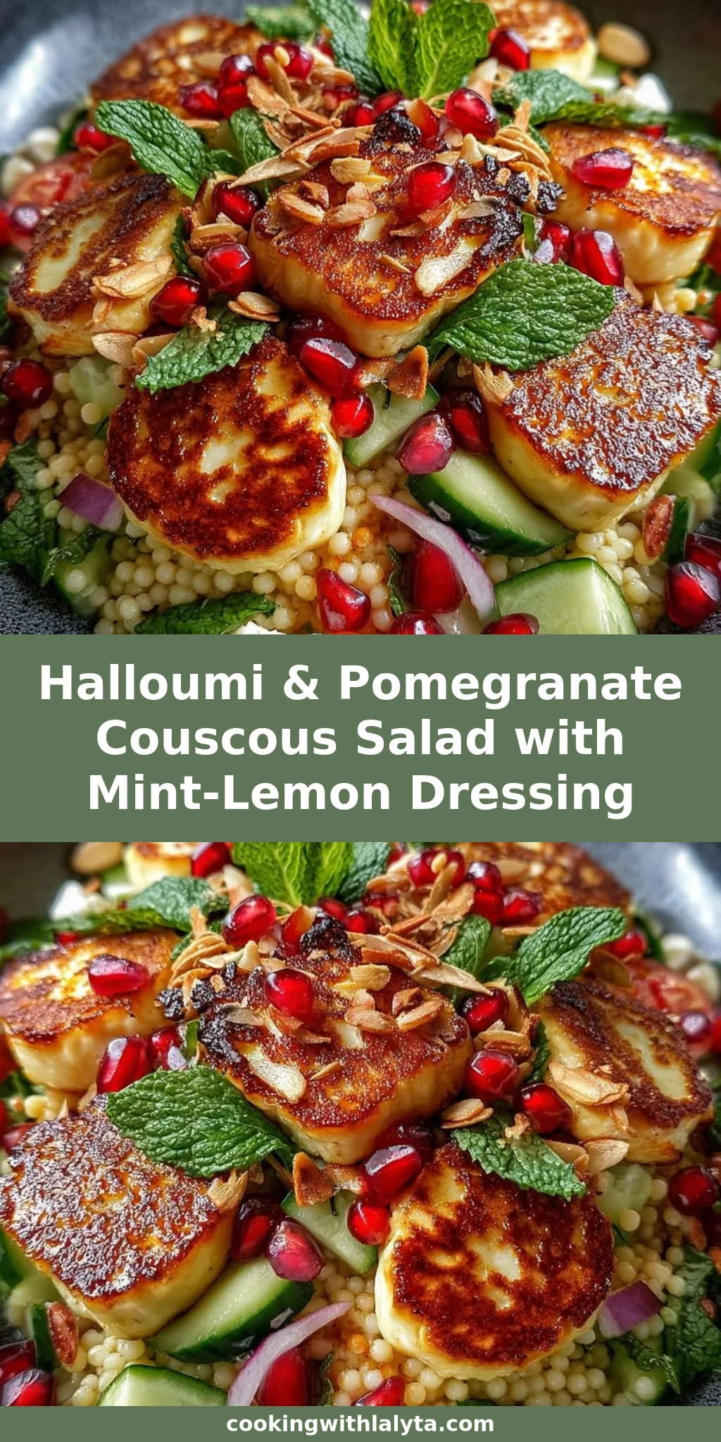 Halloumi & Pomegranate Couscous Salad with Mint-Lemon Dressing