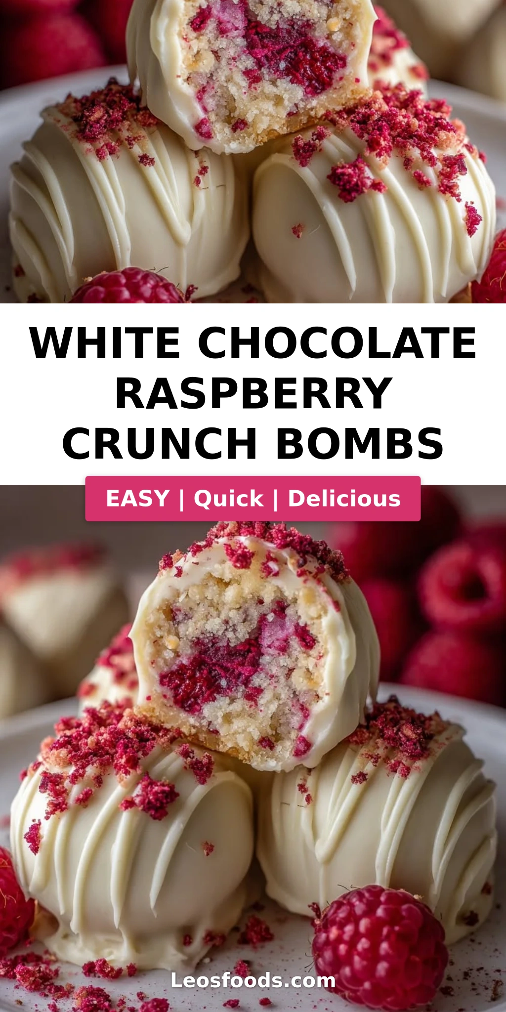 White Chocolate Raspberry Crunch Bombs