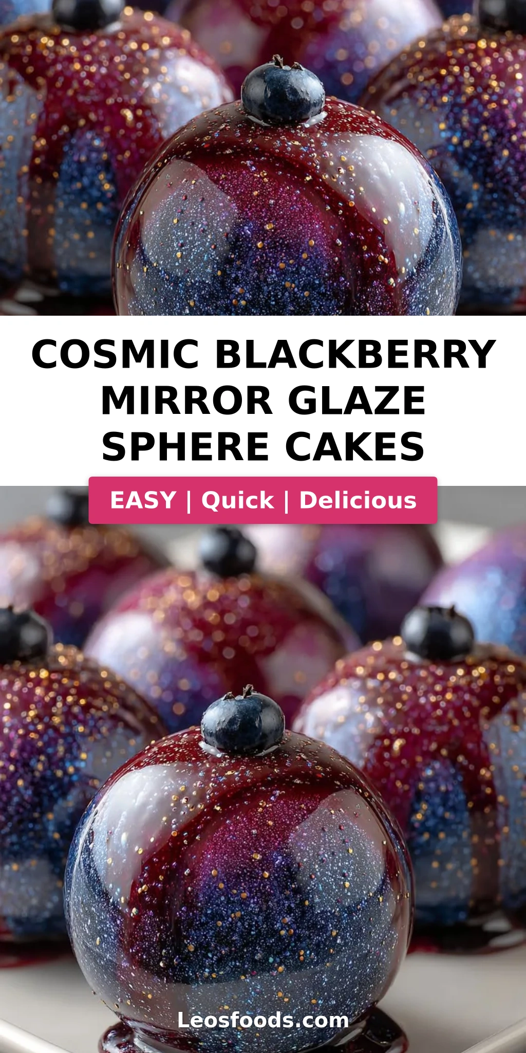 Cosmic Blackberry Mirror Glaze Sphere Cakes