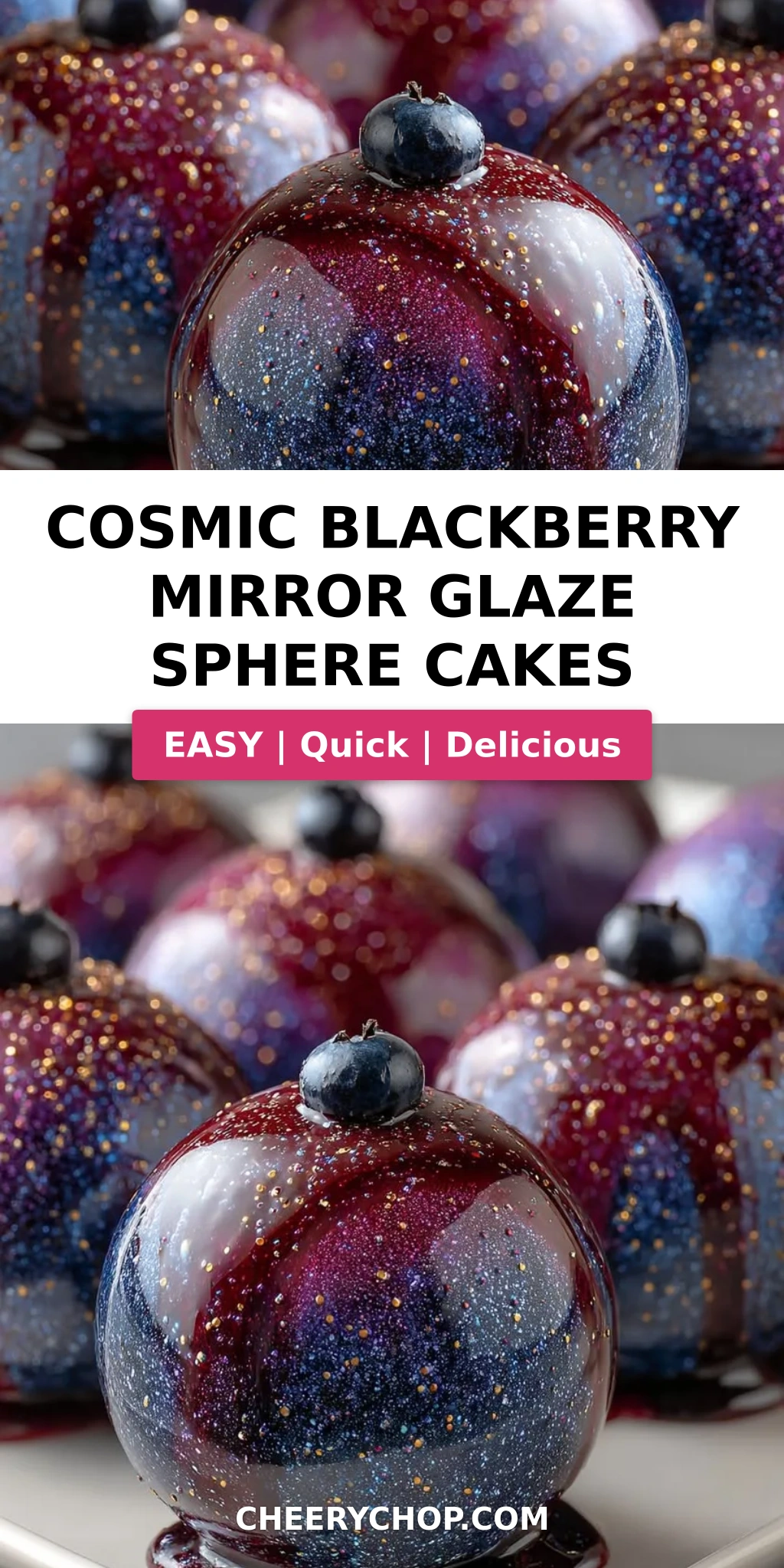 Cosmic Blackberry Mirror Glaze Sphere Cakes
