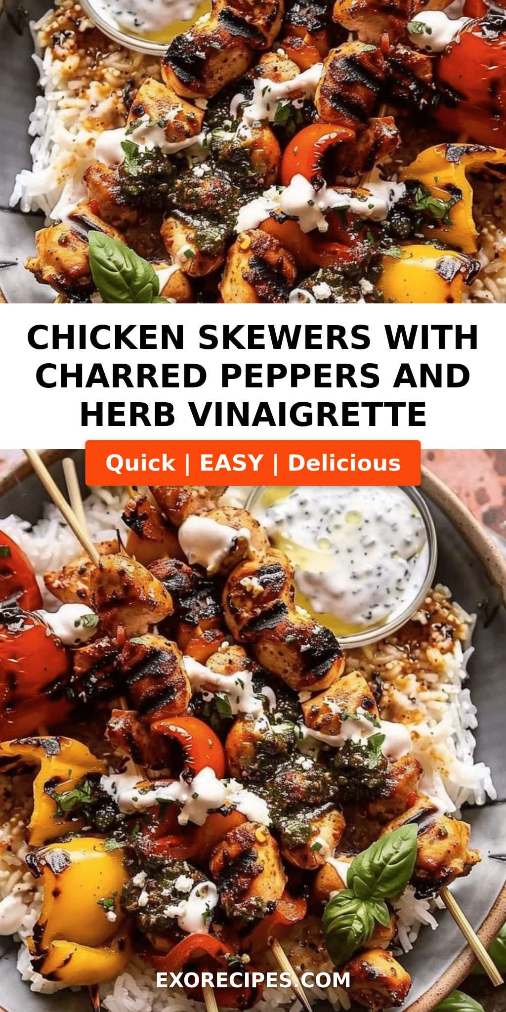 Chicken Skewers and Charred Peppers with a Herbaceous Vinaigrette: A Flavorful and Fresh Feast