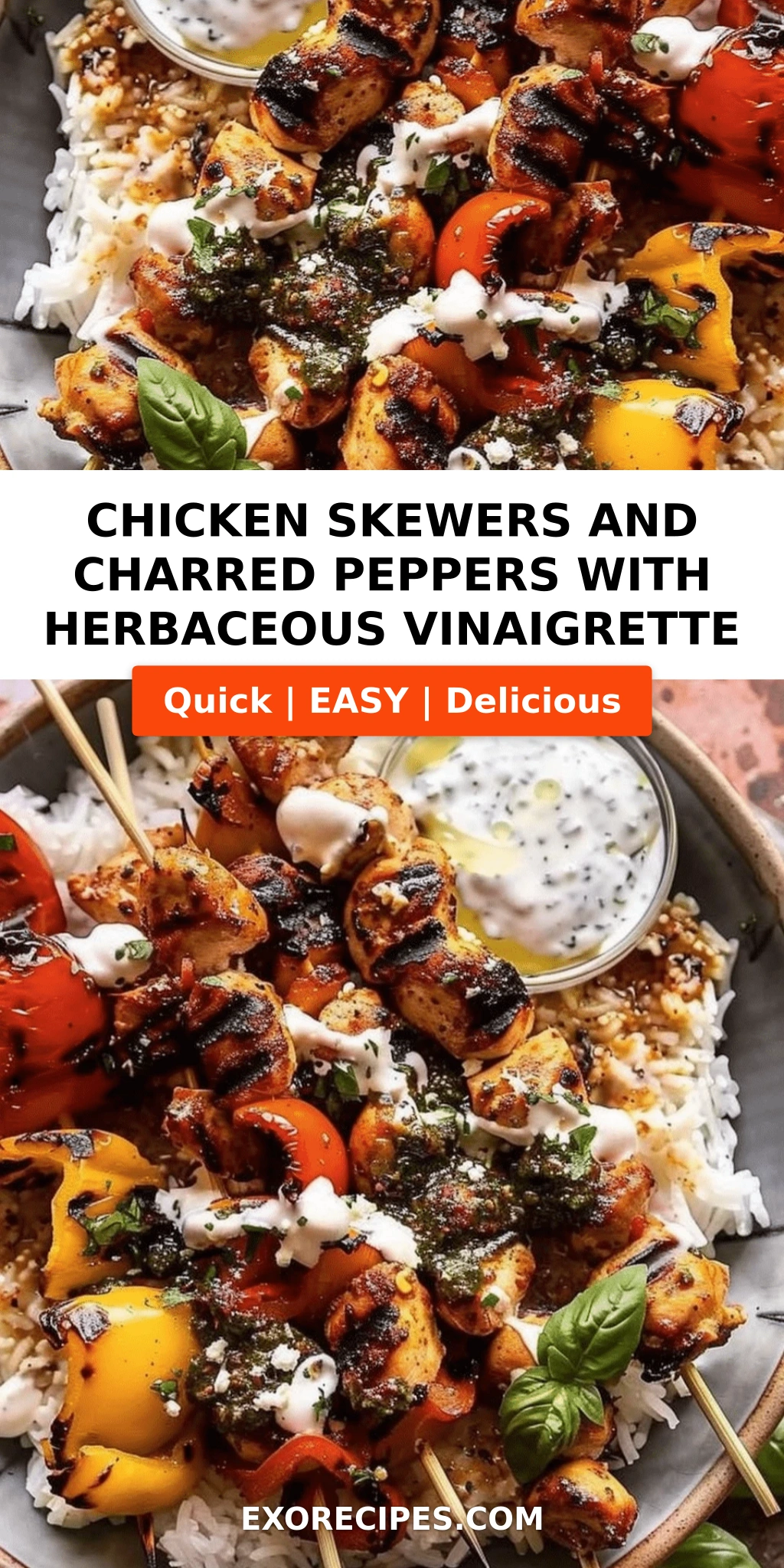 Chicken Skewers and Charred Peppers with a Herbaceous Vinaigrette