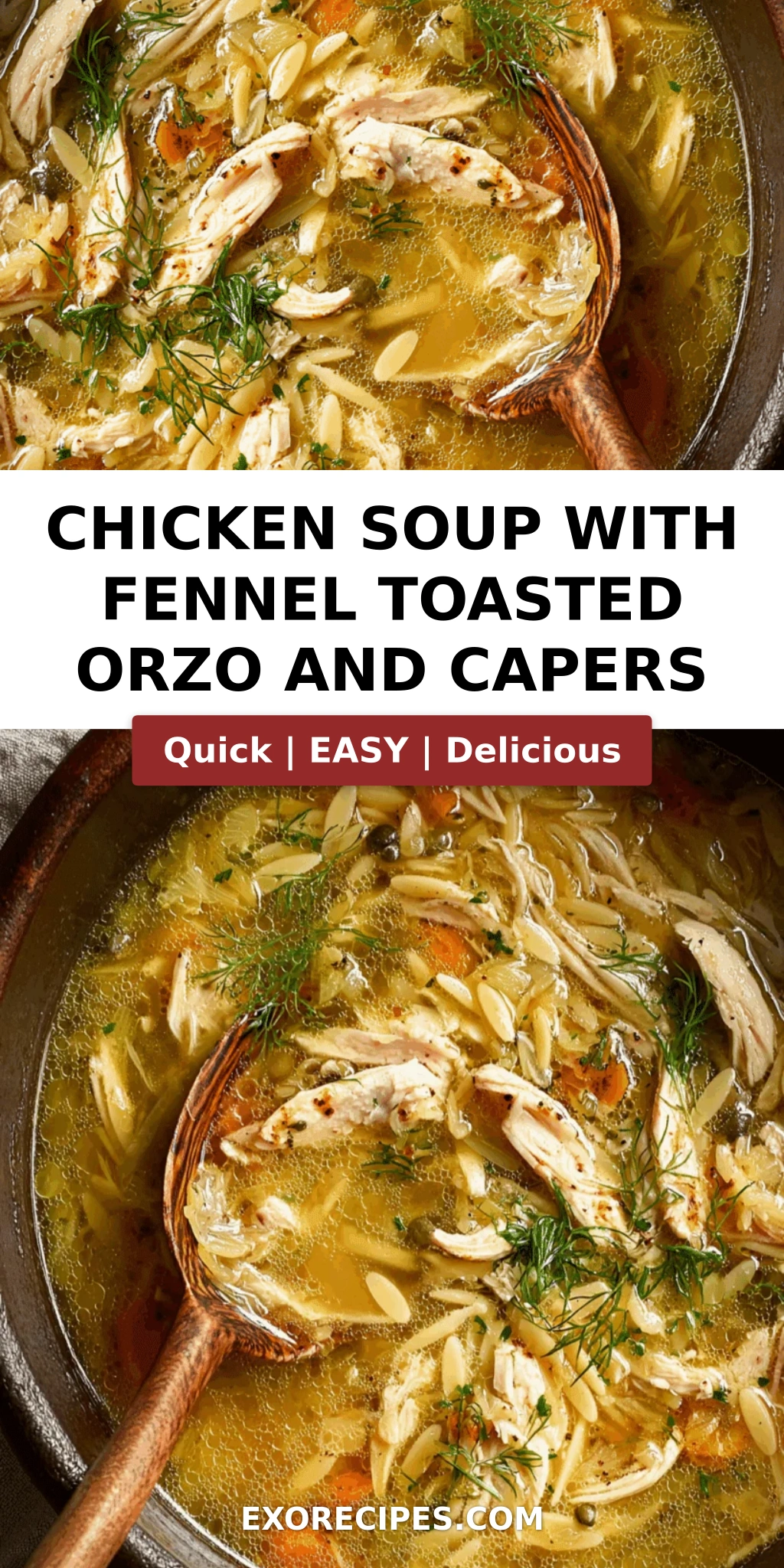 Chicken Soup with Fennel, Toasted Orzo, Extra Garlic & Capers