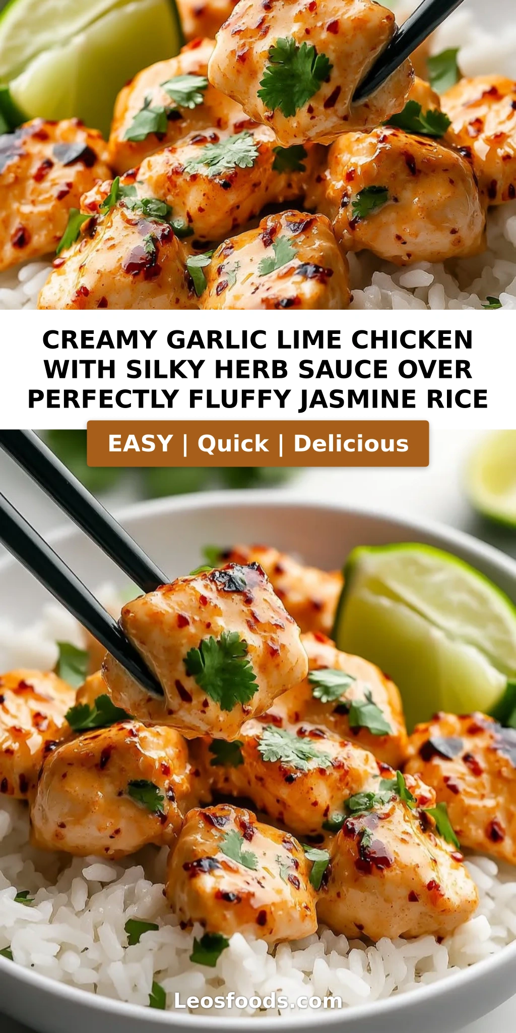 Creamy Garlic Lime Chicken with Silky Herb Sauce over Perfectly Fluffy Jasmine Rice