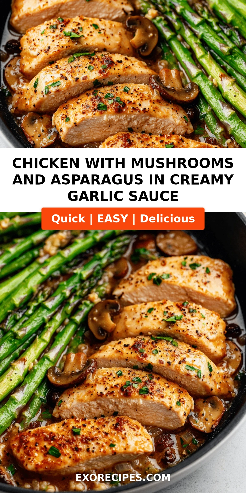 Chicken with Mushrooms and Asparagus in a Creamy Garlic Sauce
